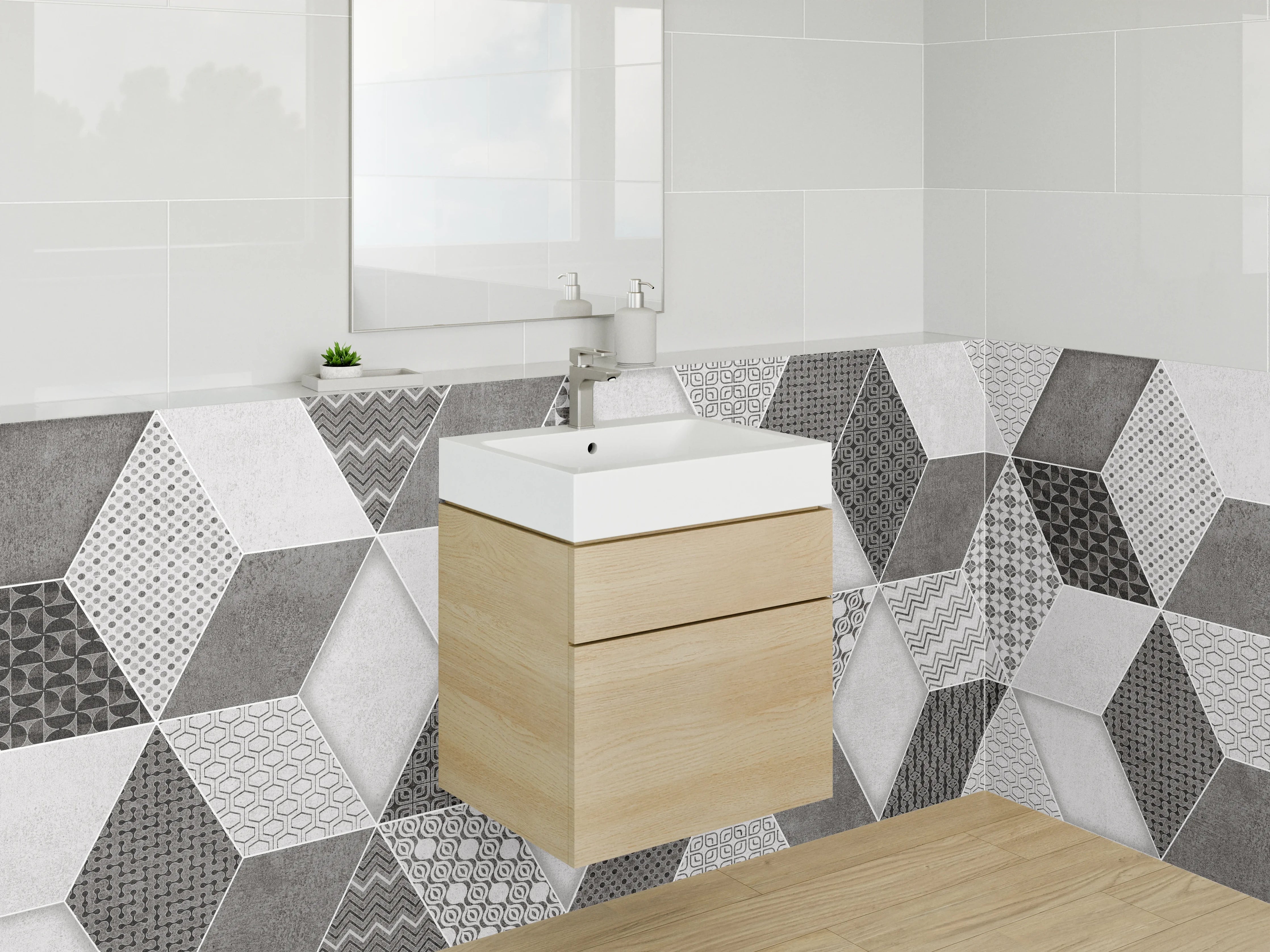 Waschbecken-Rückwand - Hexagon-Optik Fliesen Schwarz-Weiß Muster