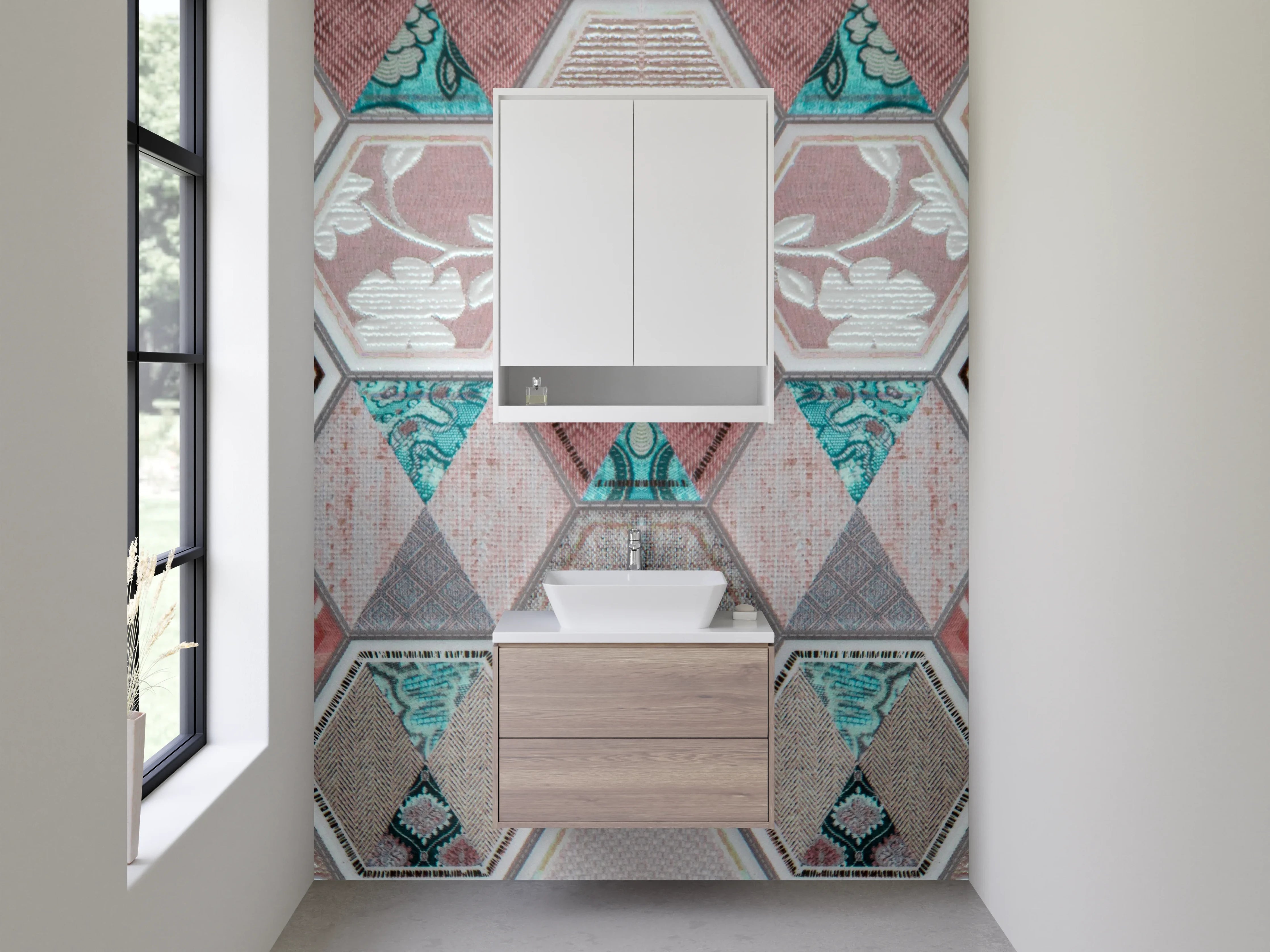 Waschbecken-Rückwand - Hexagon Vintage Mosaik Fliesenoptik