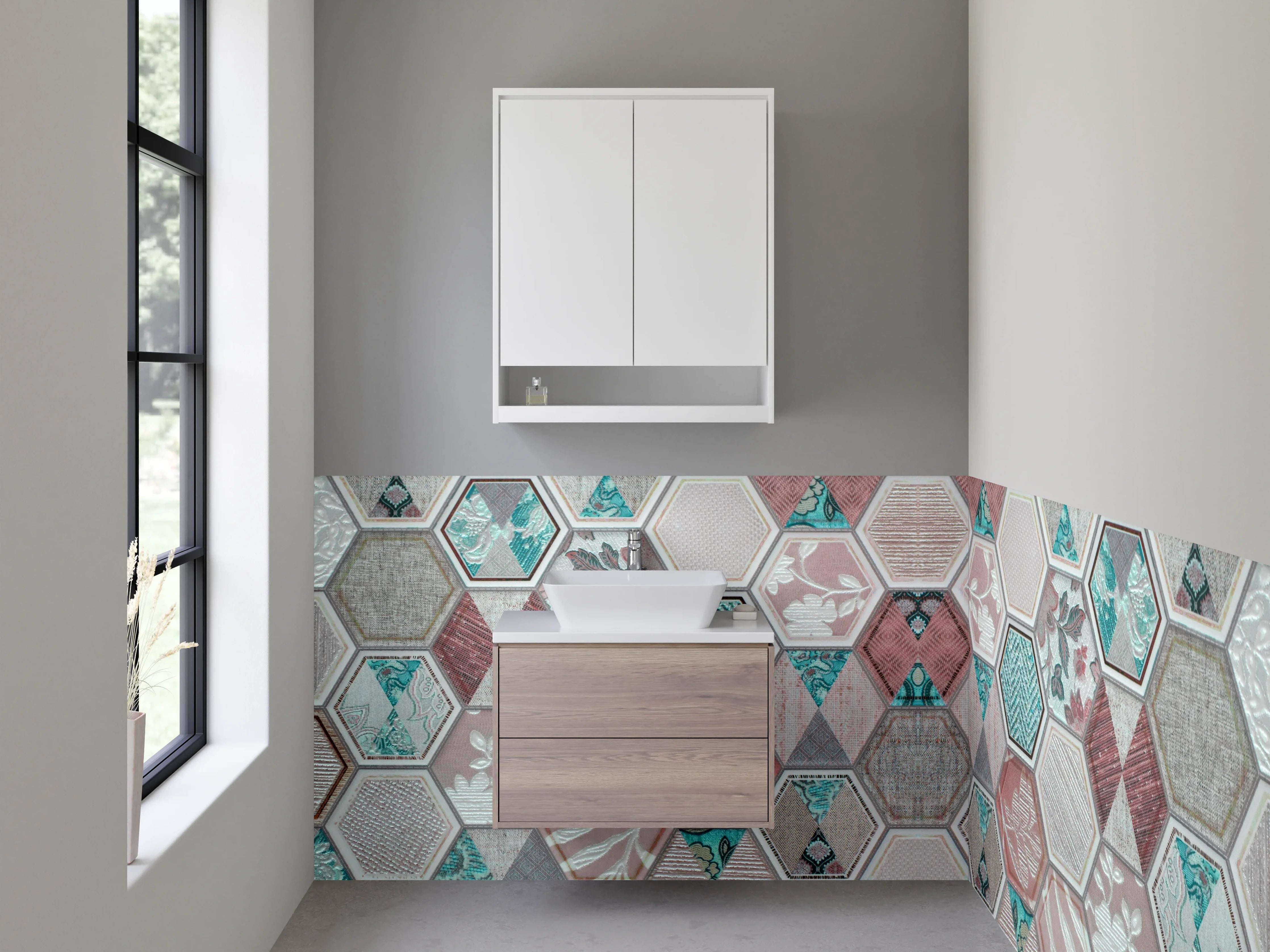 Waschbecken-Rückwand - Hexagon Vintage Mosaik Fliesenoptik