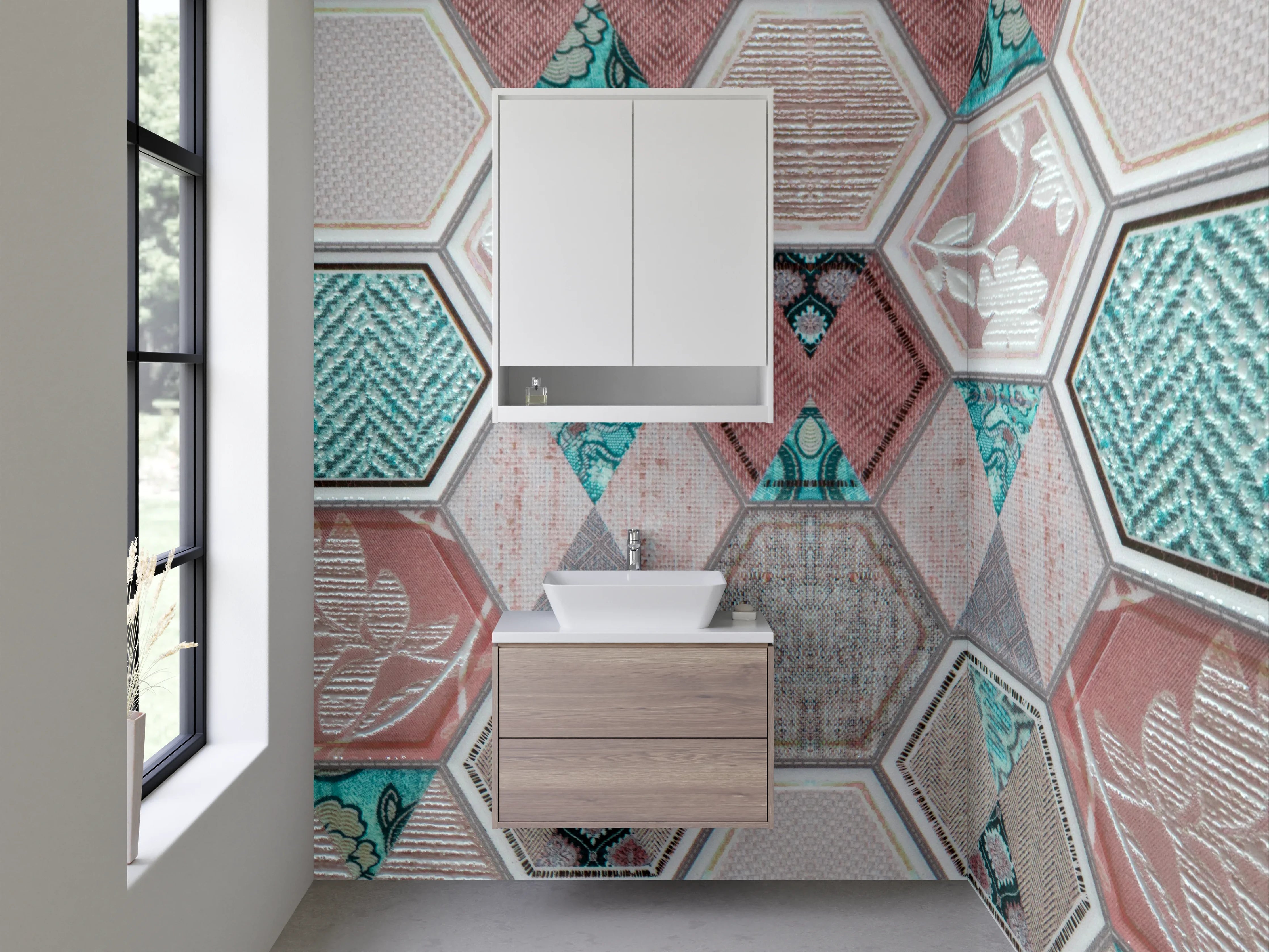 Waschbecken-Rückwand - Hexagon Vintage Mosaik Fliesenoptik