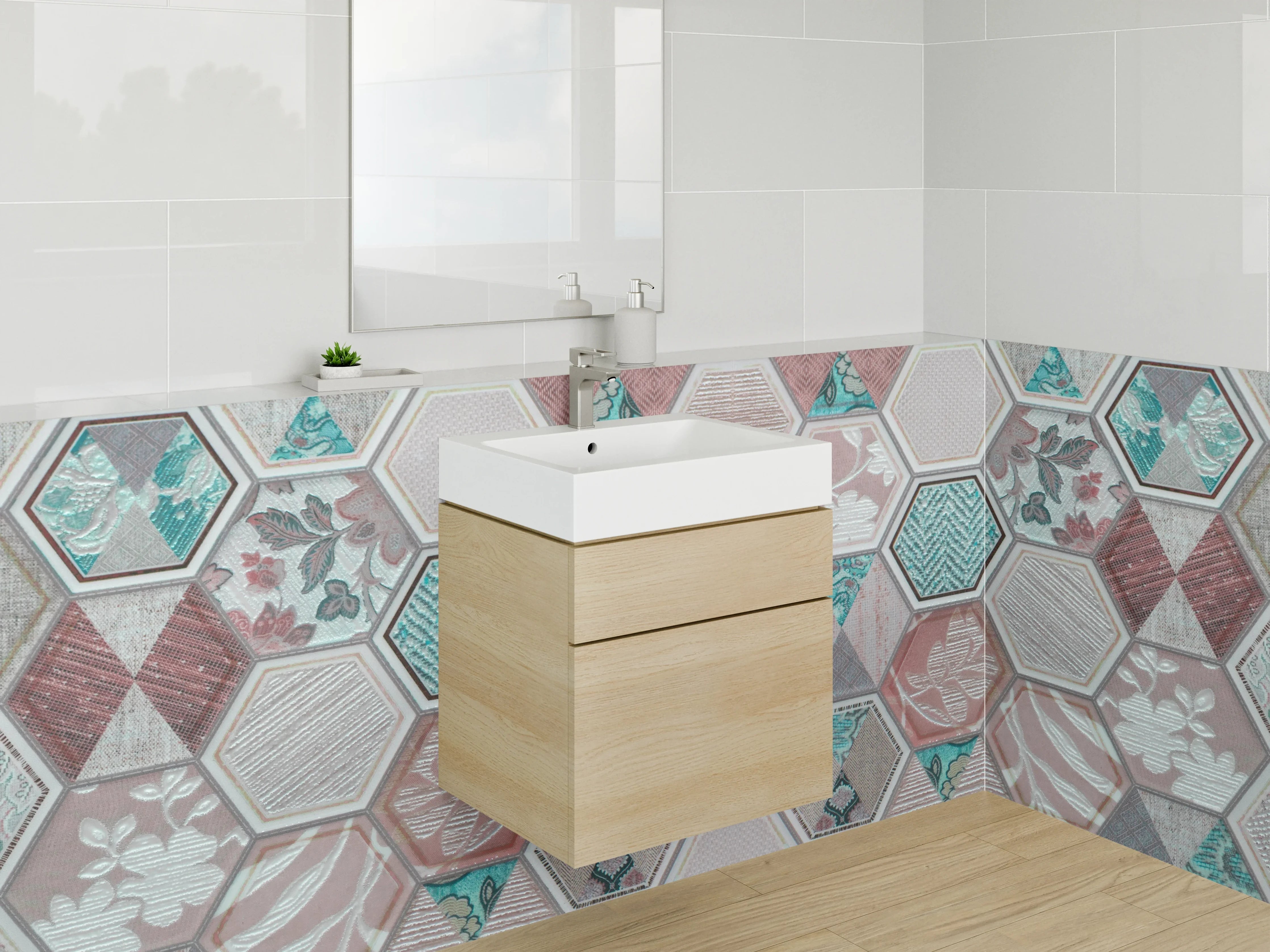 Waschbecken-Rückwand - Hexagon Vintage Mosaik Fliesenoptik