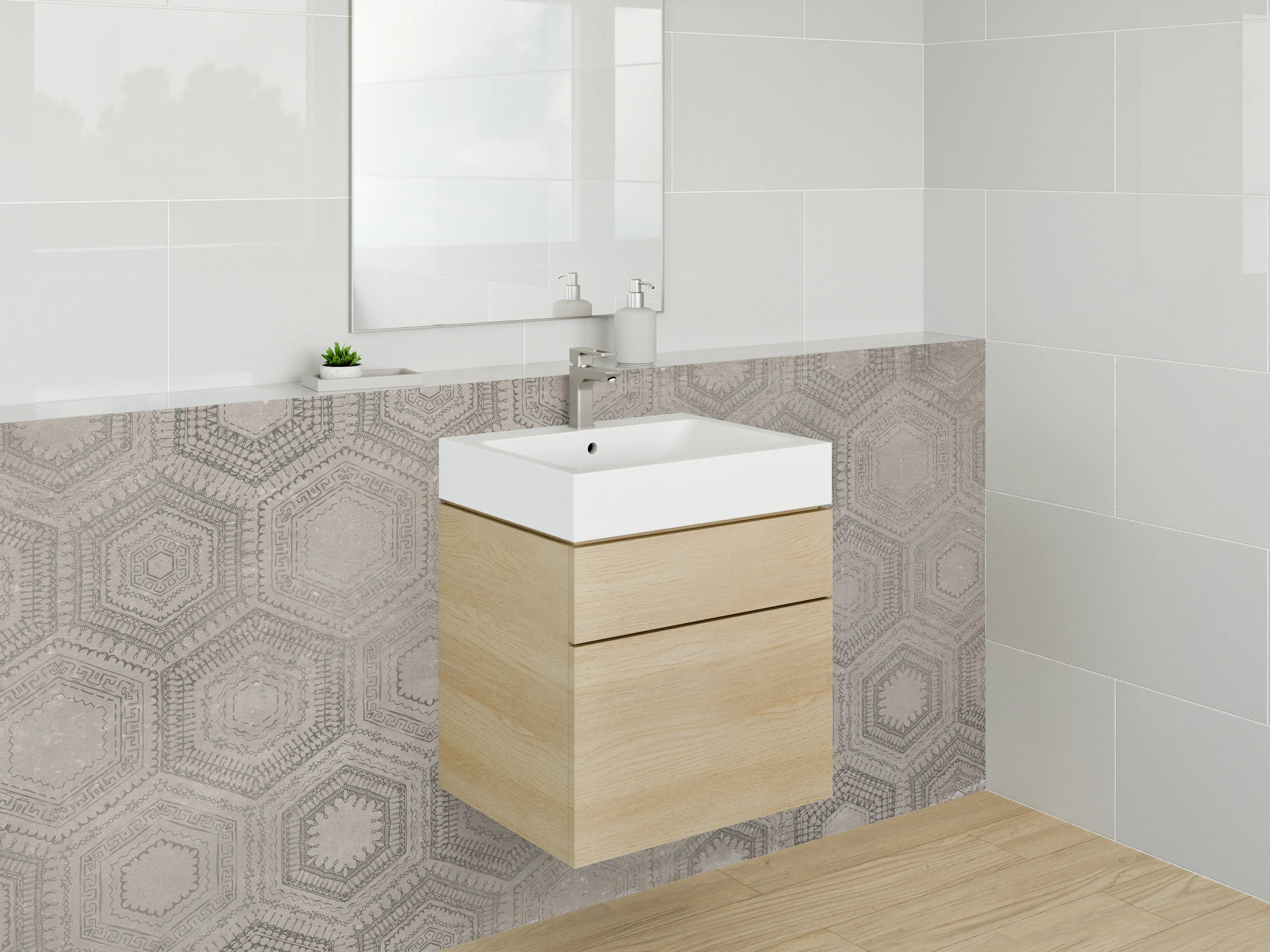 Waschbecken-Rückwand - Hexagon Vintage Muster Betonoptik