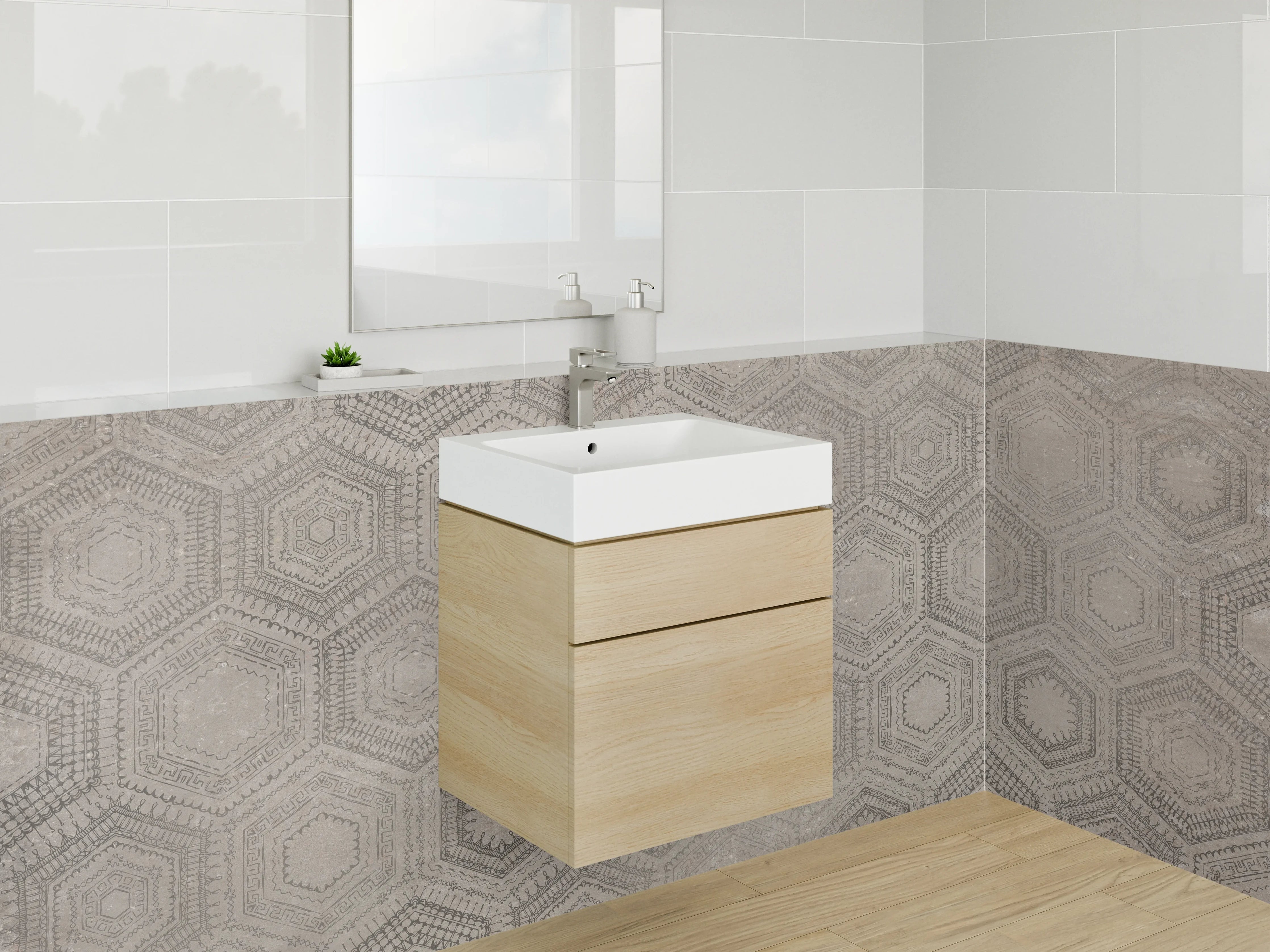 Waschbecken-Rückwand - Hexagon Vintage Muster Betonoptik