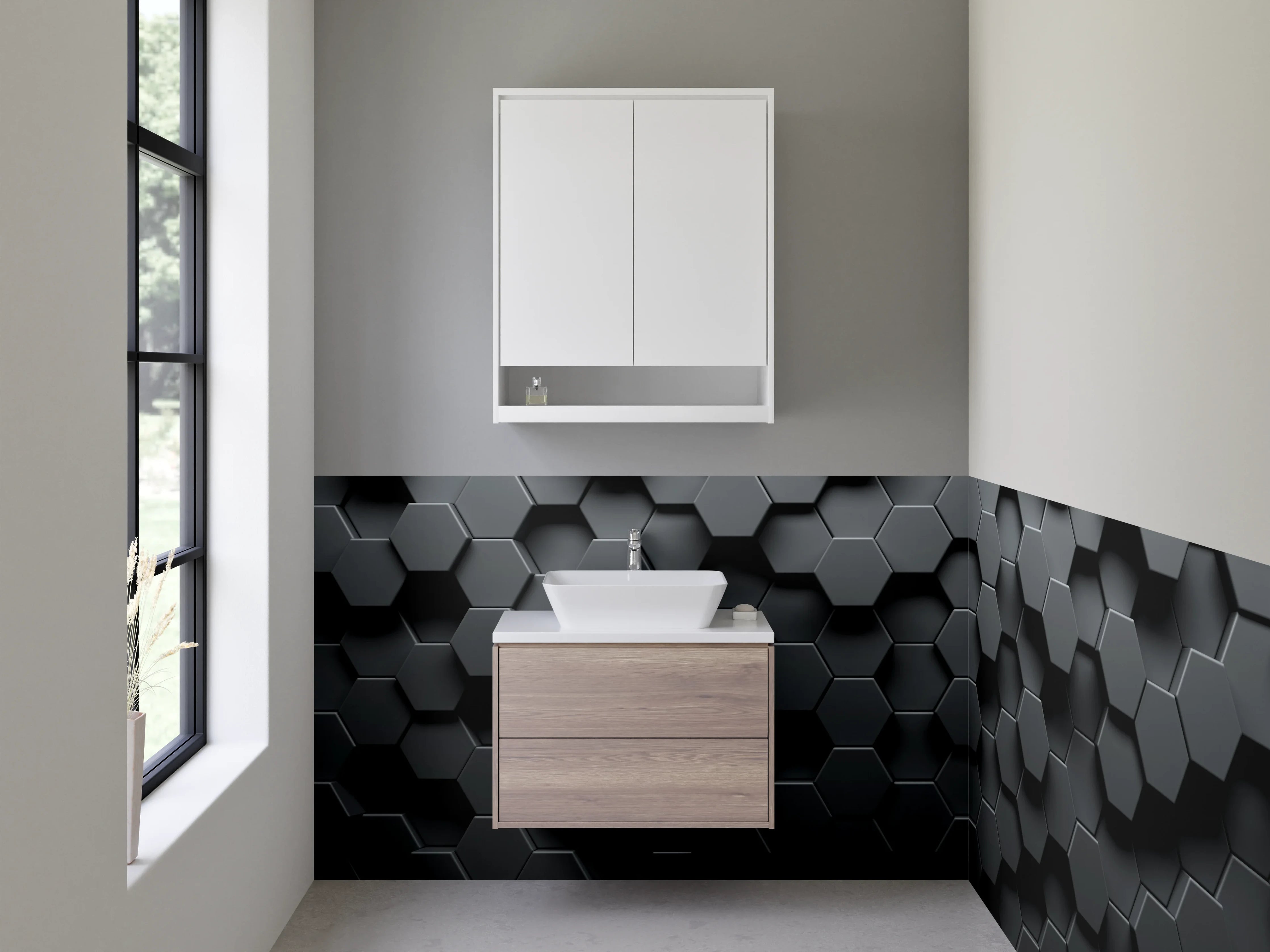 Waschbecken-Rückwand - Hexagon Wabenmuster Schwarz Metallic