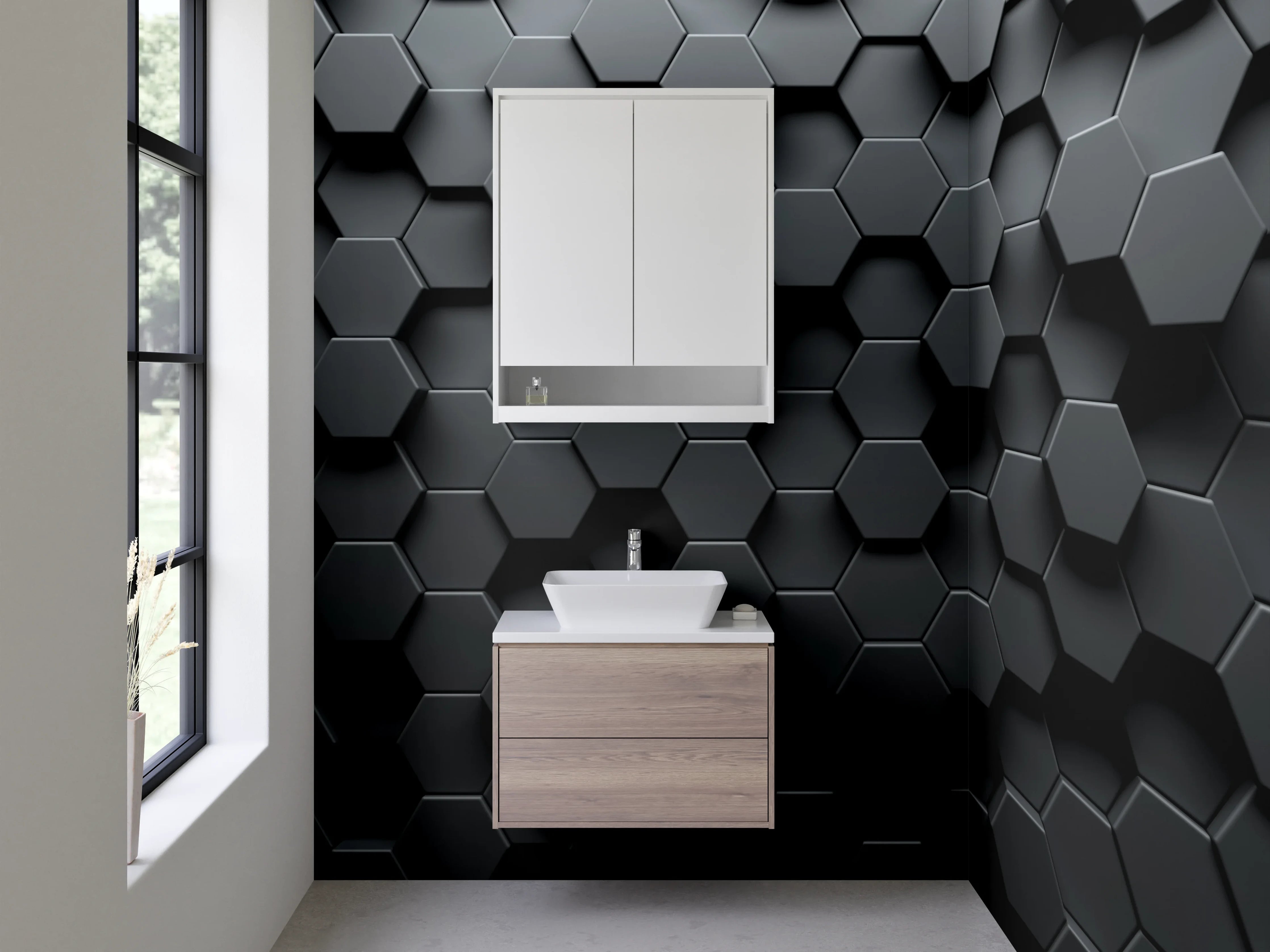 Waschbecken-Rückwand - Hexagon Wabenmuster Schwarz Metallic