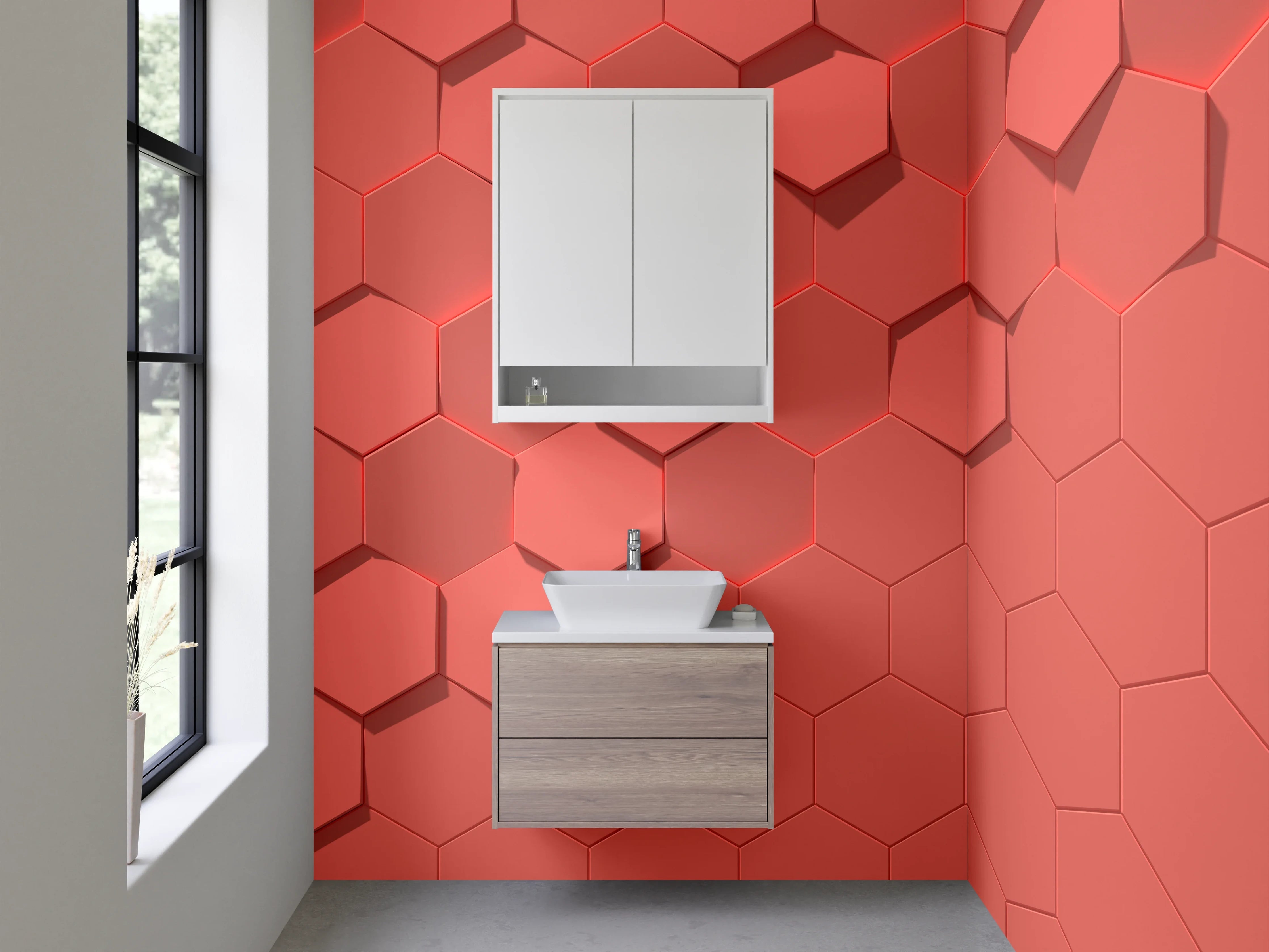 Waschbecken-Rückwand - Hexagon Wabenmuster in Lachsrosa