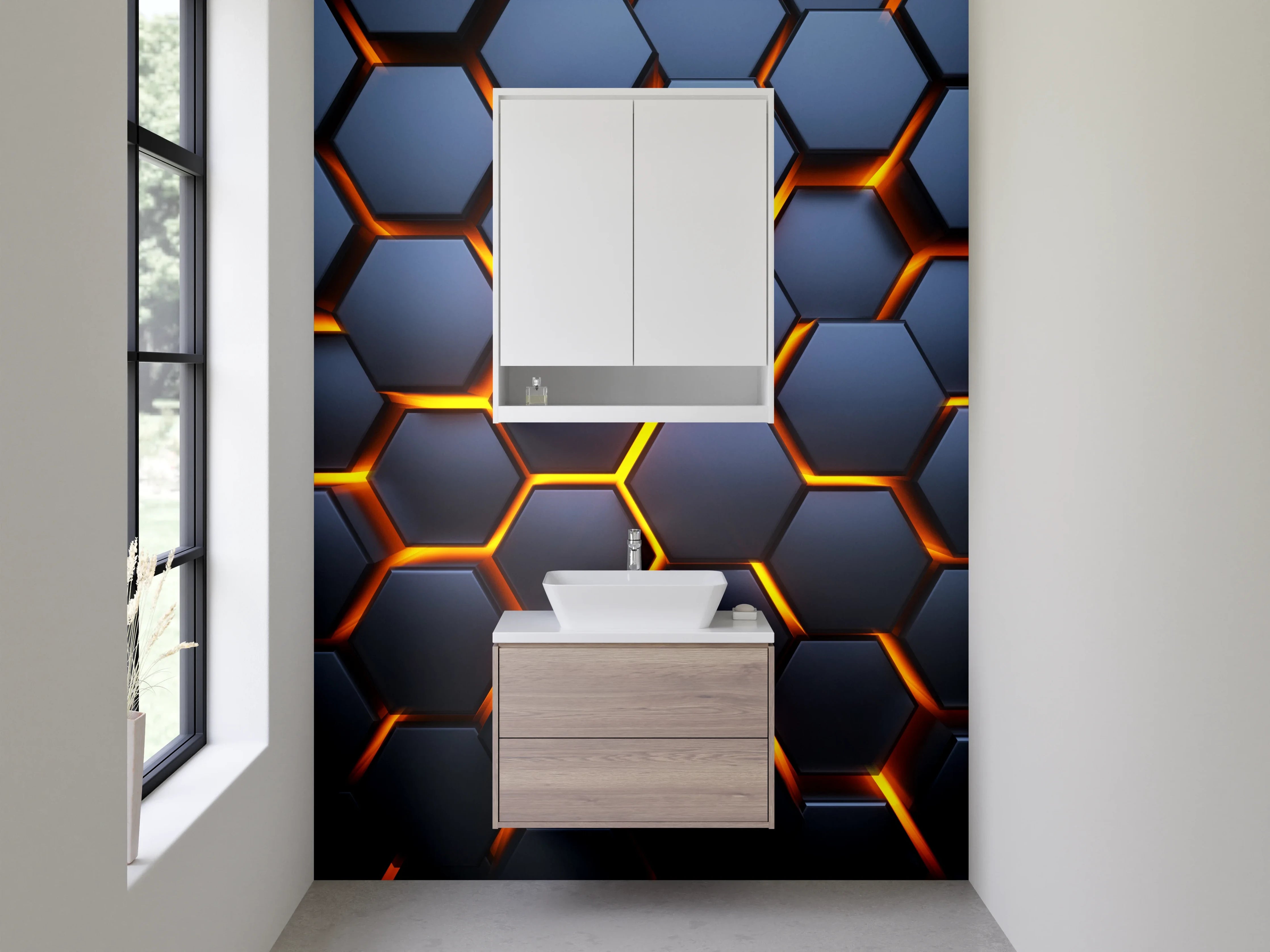 Waschbecken-Rückwand - Hexagonale 3D-Waben Struktur dunkel