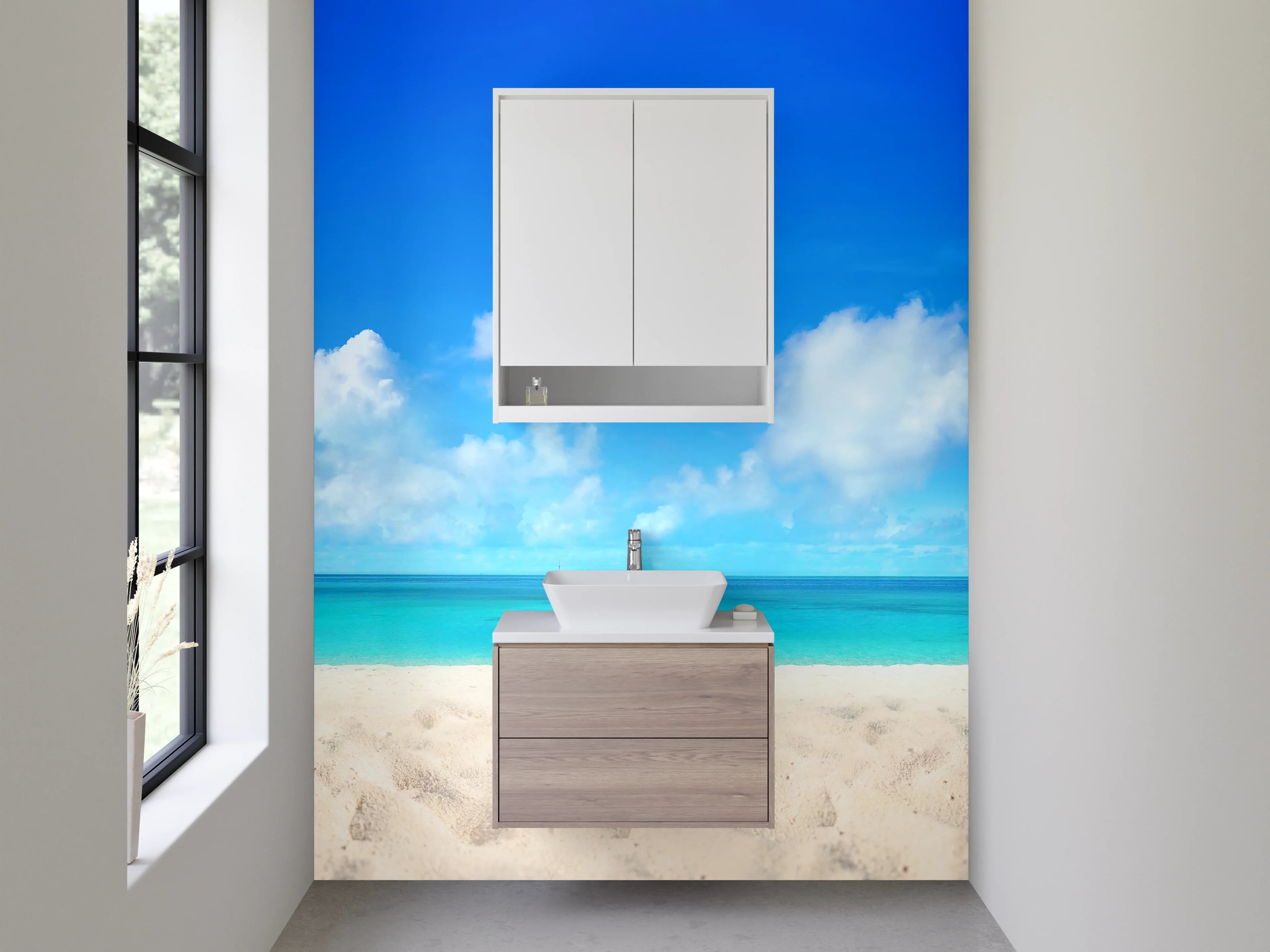 Waschbecken-Rückwand - Himmel und Meer unter strahlender Sonne