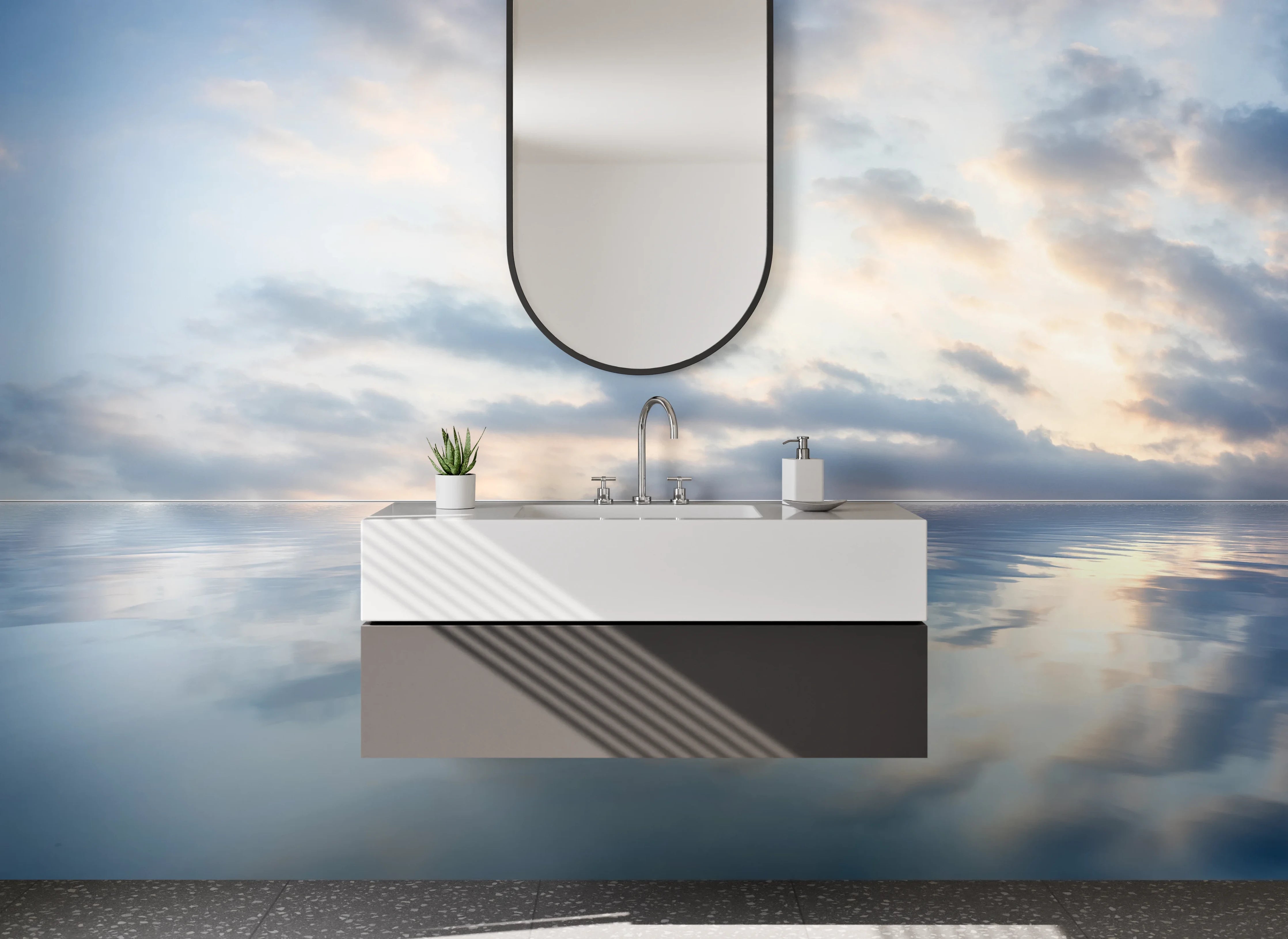 Waschbecken-Rückwand - Himmel und Wasser mit sanften Wolken