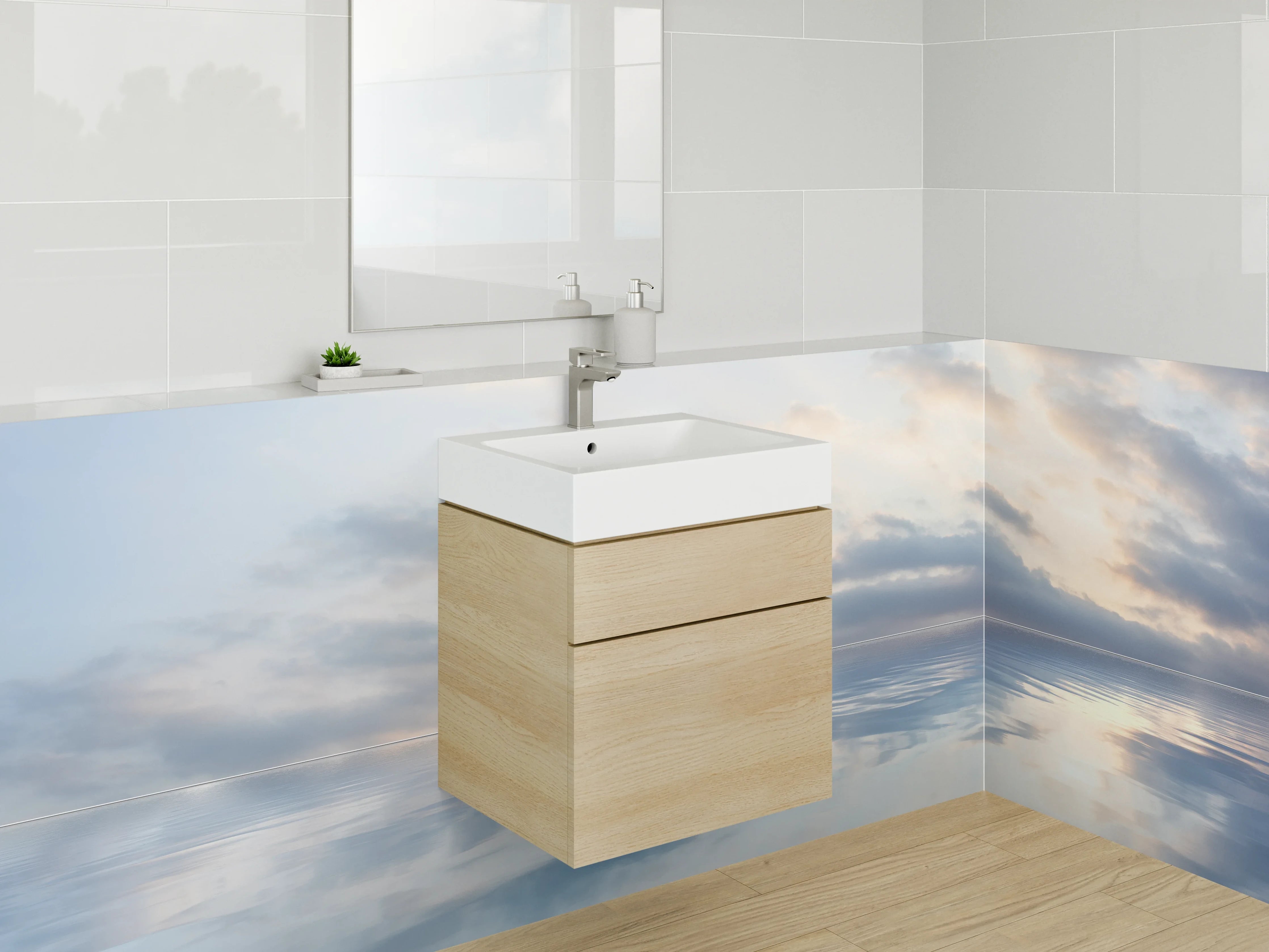 Waschbecken-Rückwand - Himmel und Wasser mit sanften Wolken