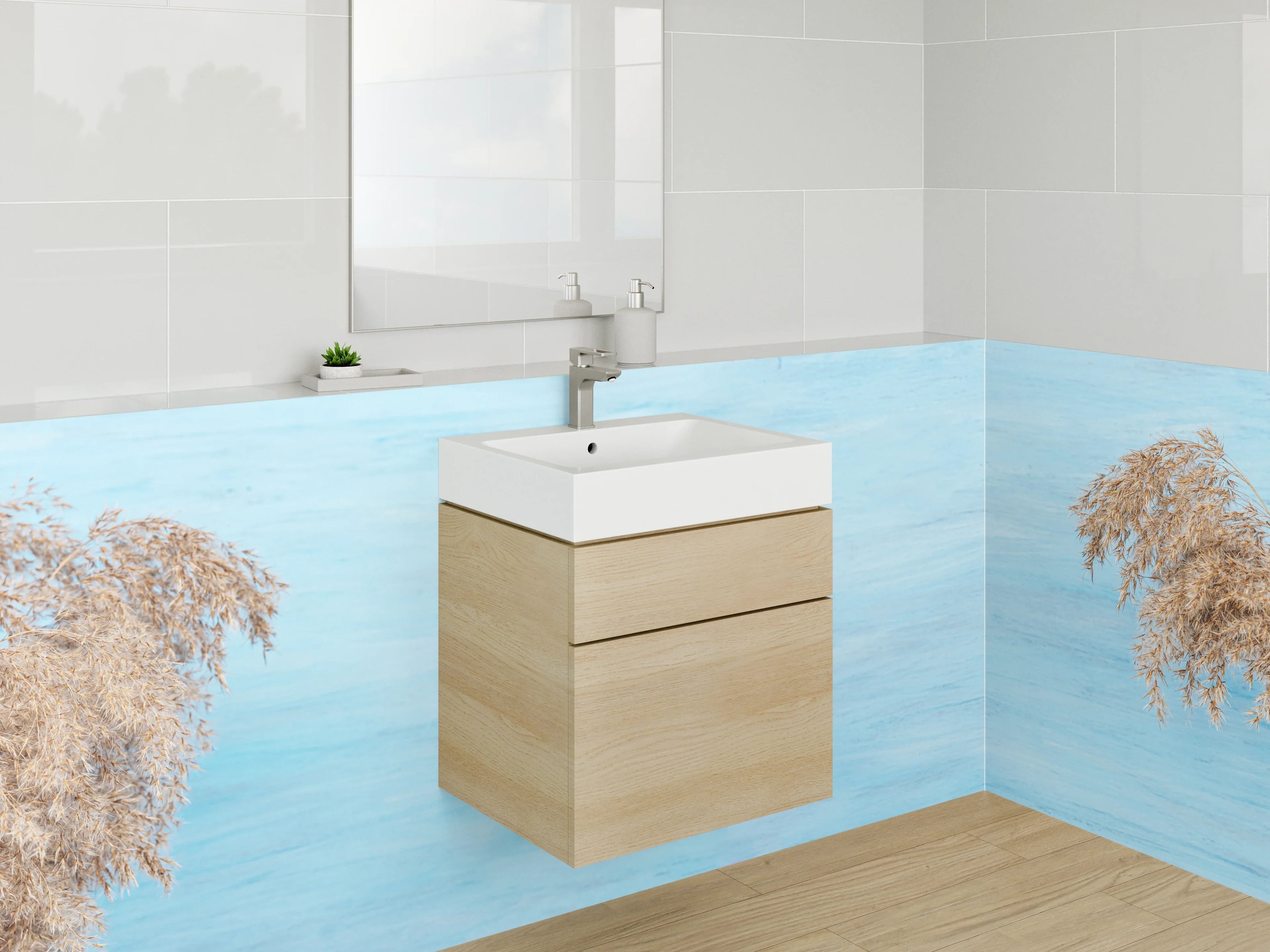 Waschbecken-Rückwand - Himmelblauer Pampasgras-Traum