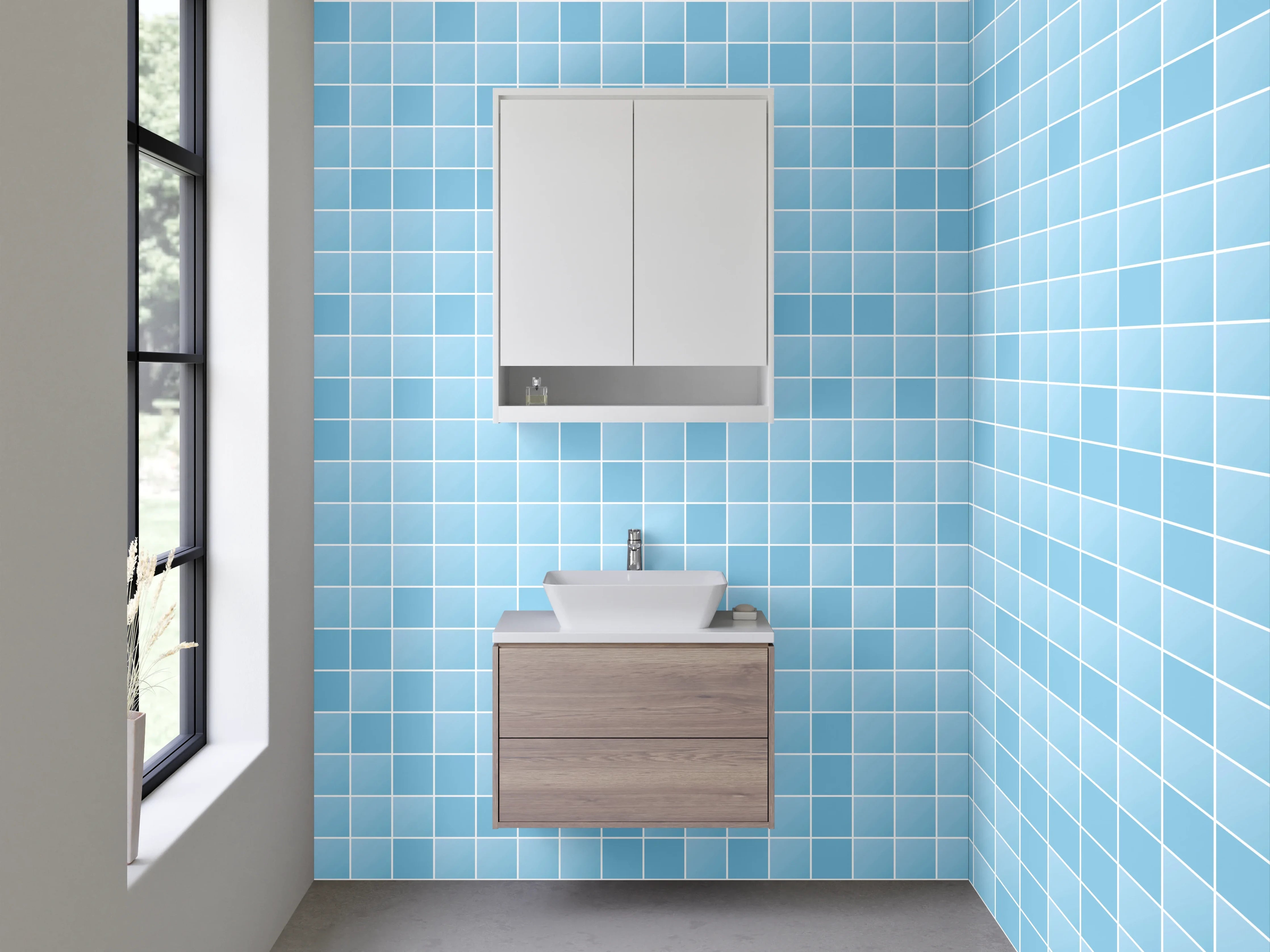 Waschbecken-Rückwand - Himmelsblaue Mosaikfliesen