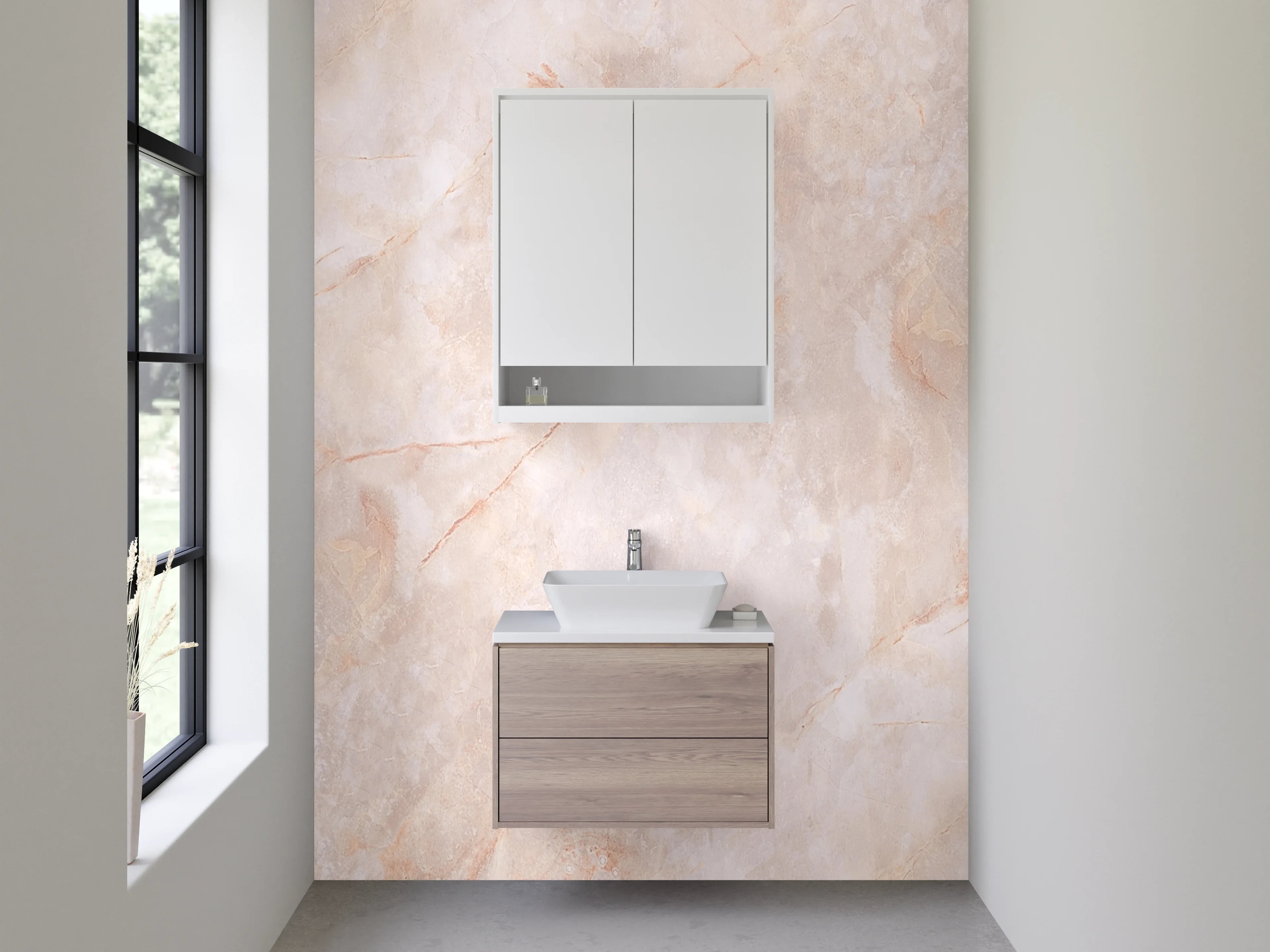 Waschbecken-Rückwand - Hochwertige Marmor-Textur in Weinfarben