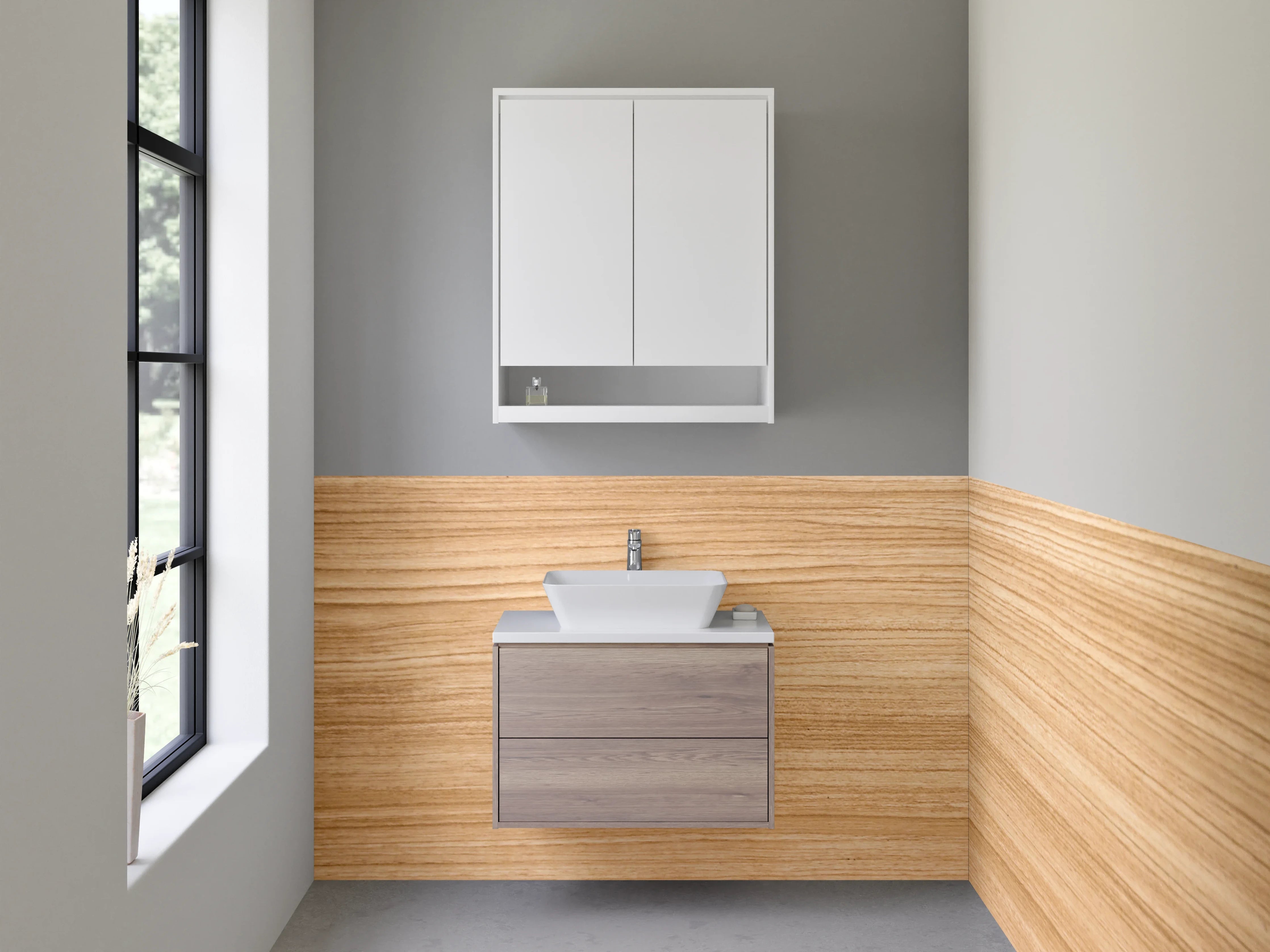 Waschbecken-Rückwand - Holzmaserung in hellem Naturton