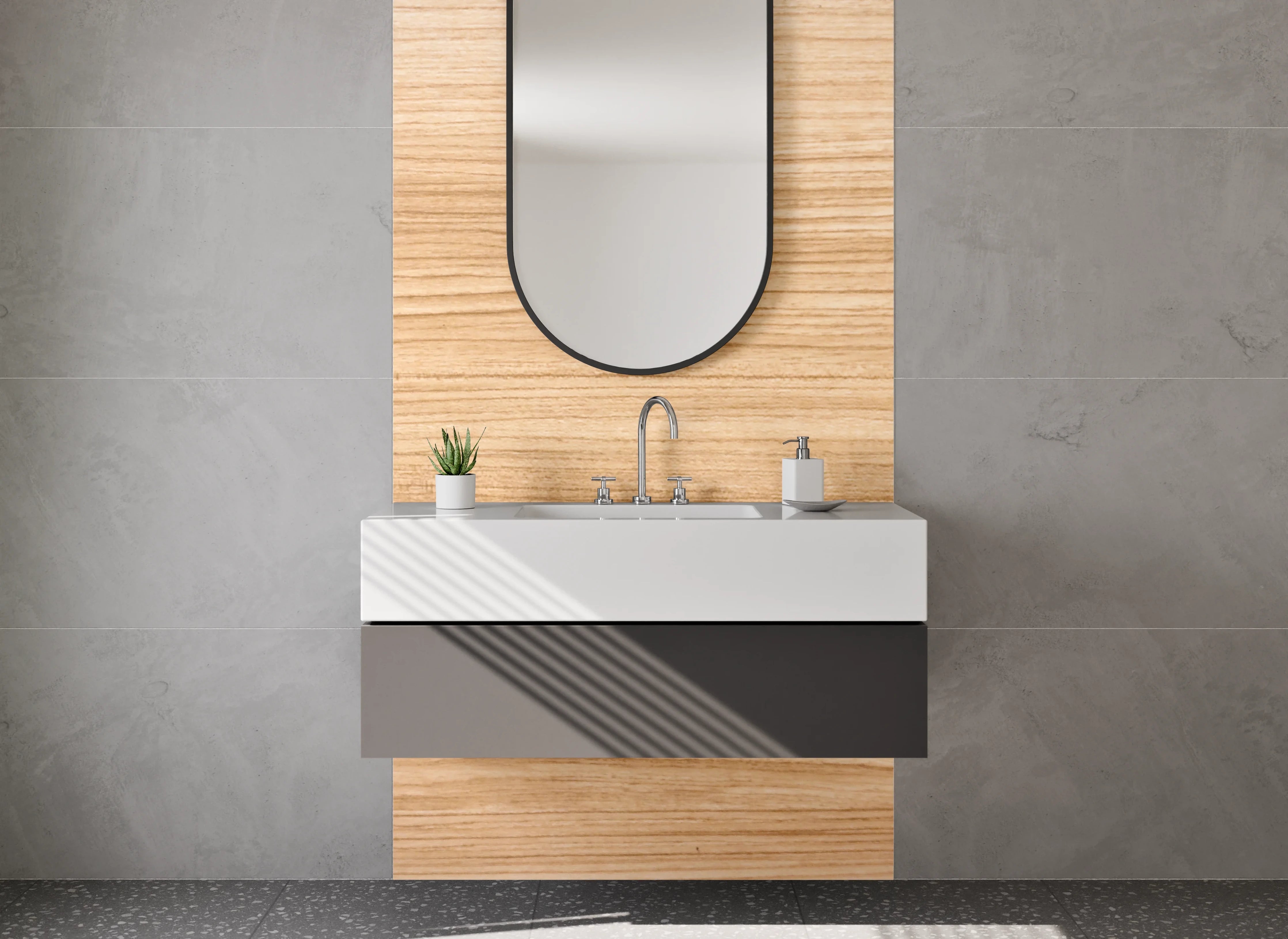 Waschbecken-Rückwand - Holzmaserung in hellem Naturton