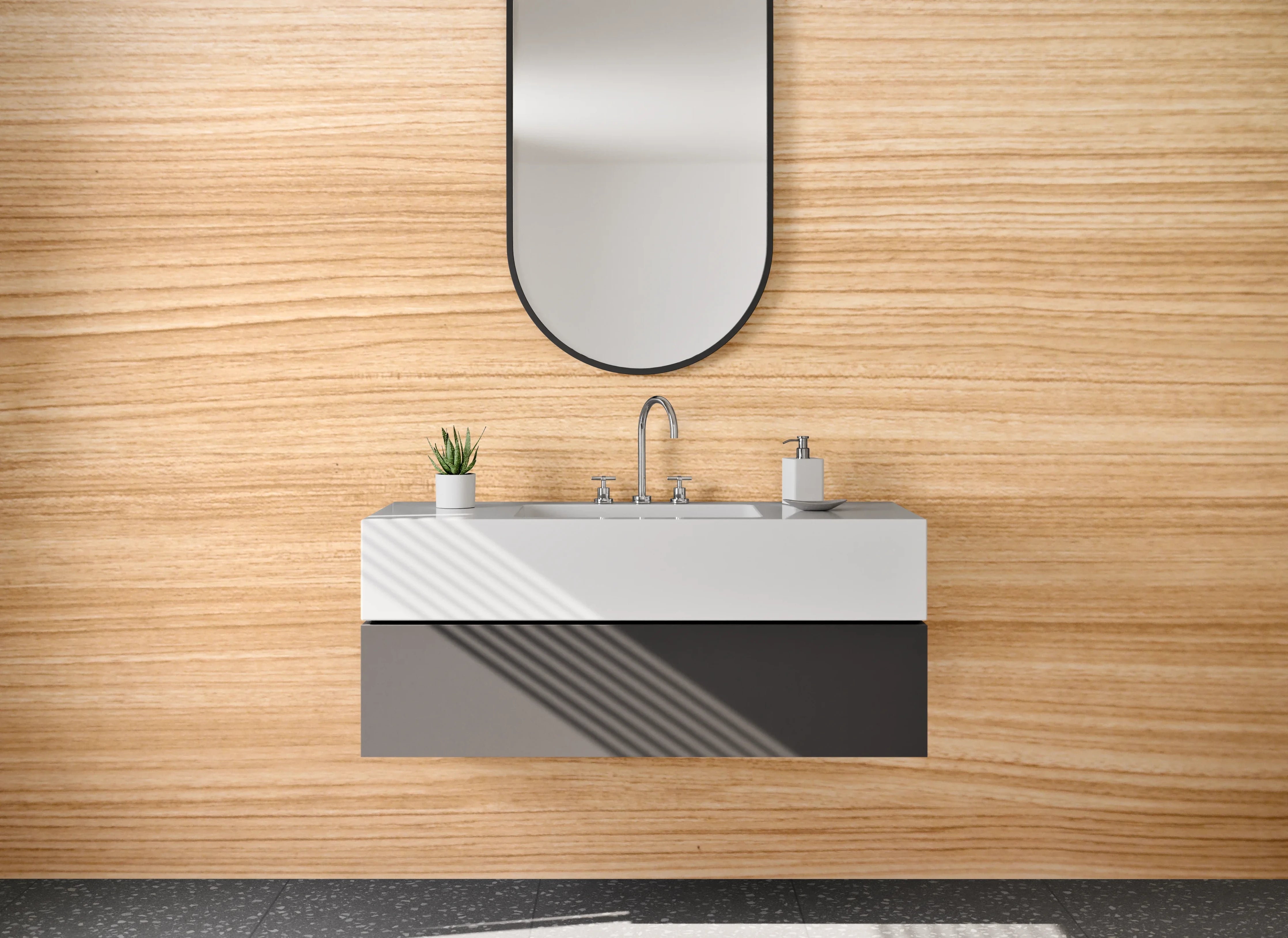 Waschbecken-Rückwand - Holzmaserung in hellem Naturton