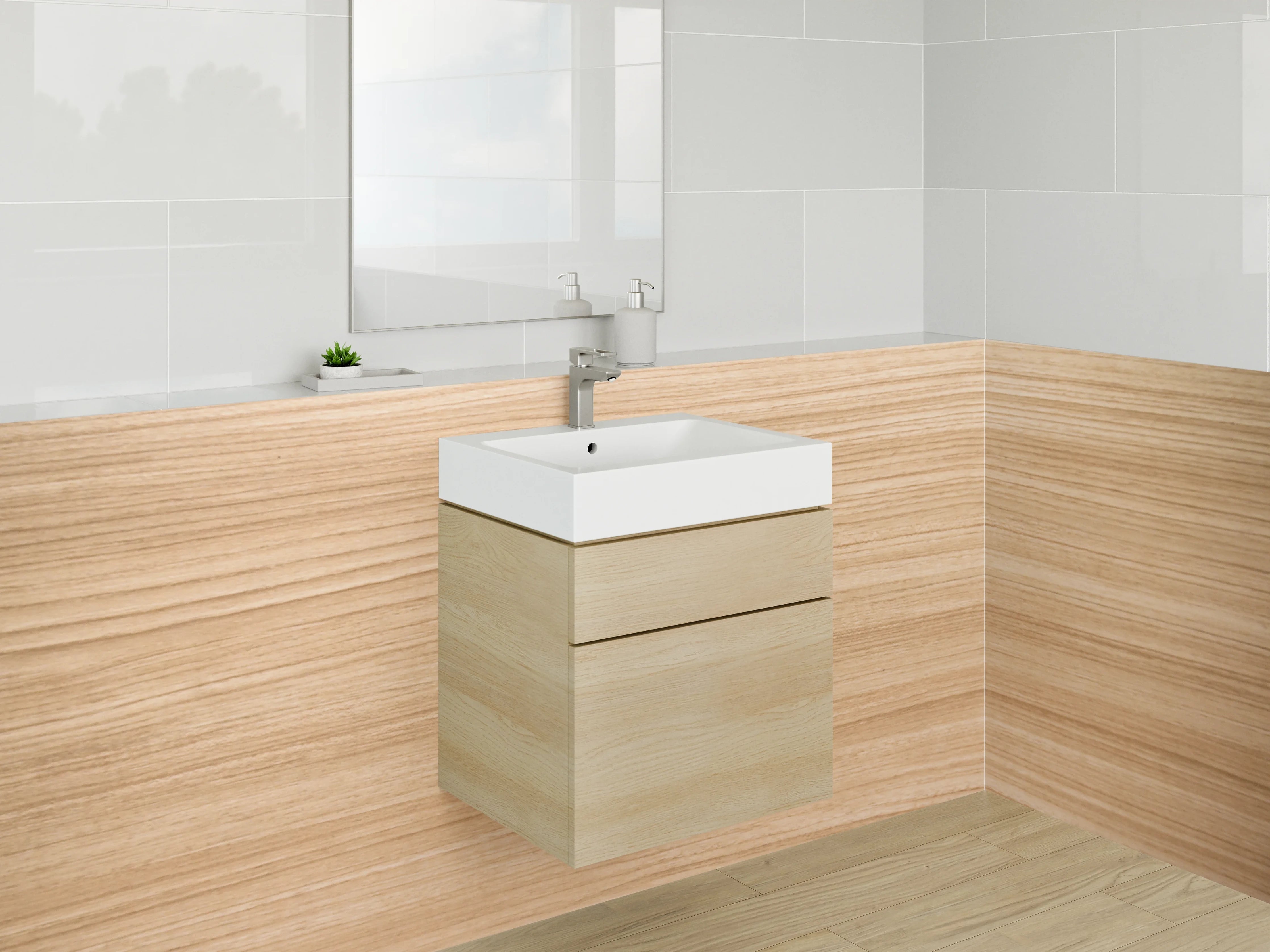 Waschbecken-Rückwand - Holzmaserung in hellem Naturton