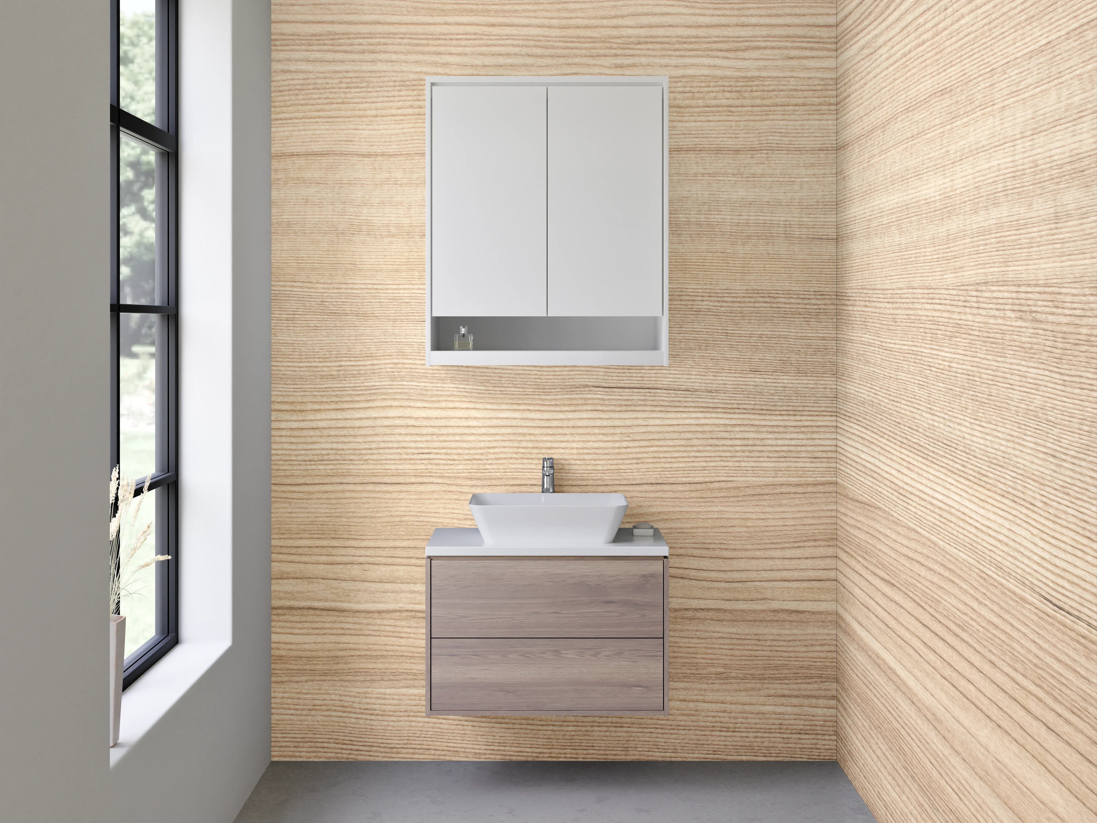 Waschbecken-Rückwand - Holzoptik Beige Dekorplatte