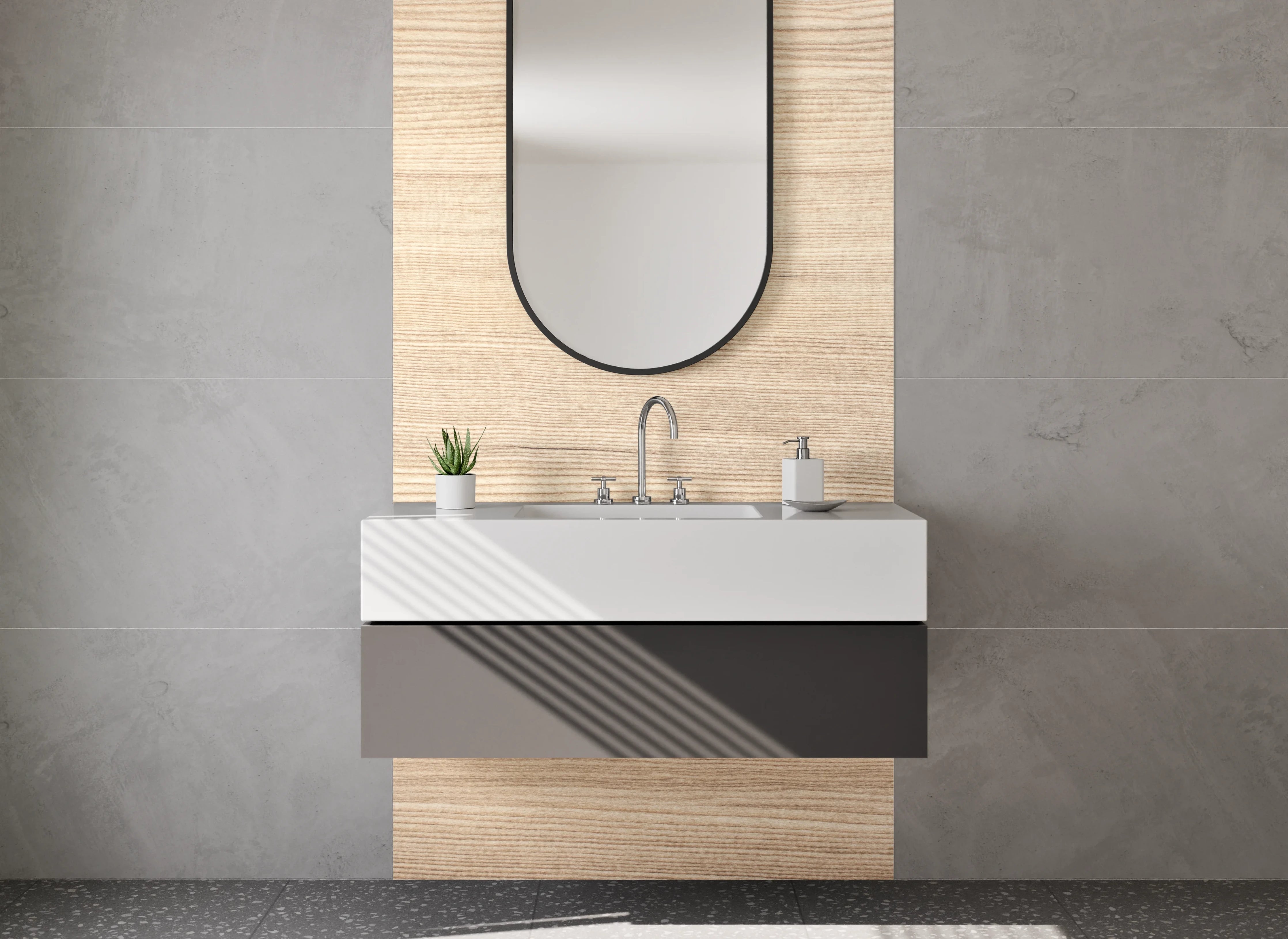 Waschbecken-Rückwand - Holzoptik Beige Dekorplatte