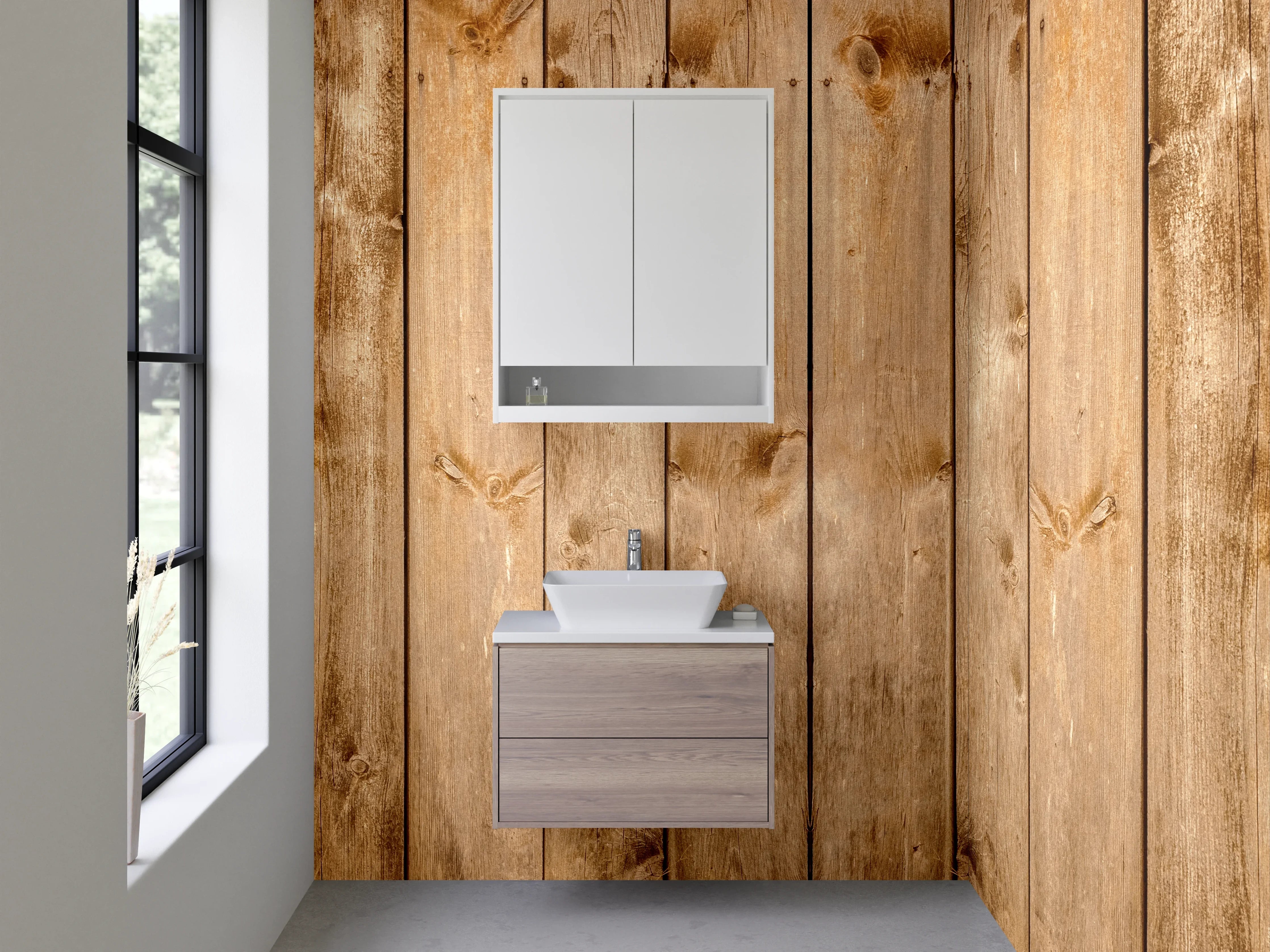 Waschbecken-Rückwand - Holzoptik Bretterstruktur Braun