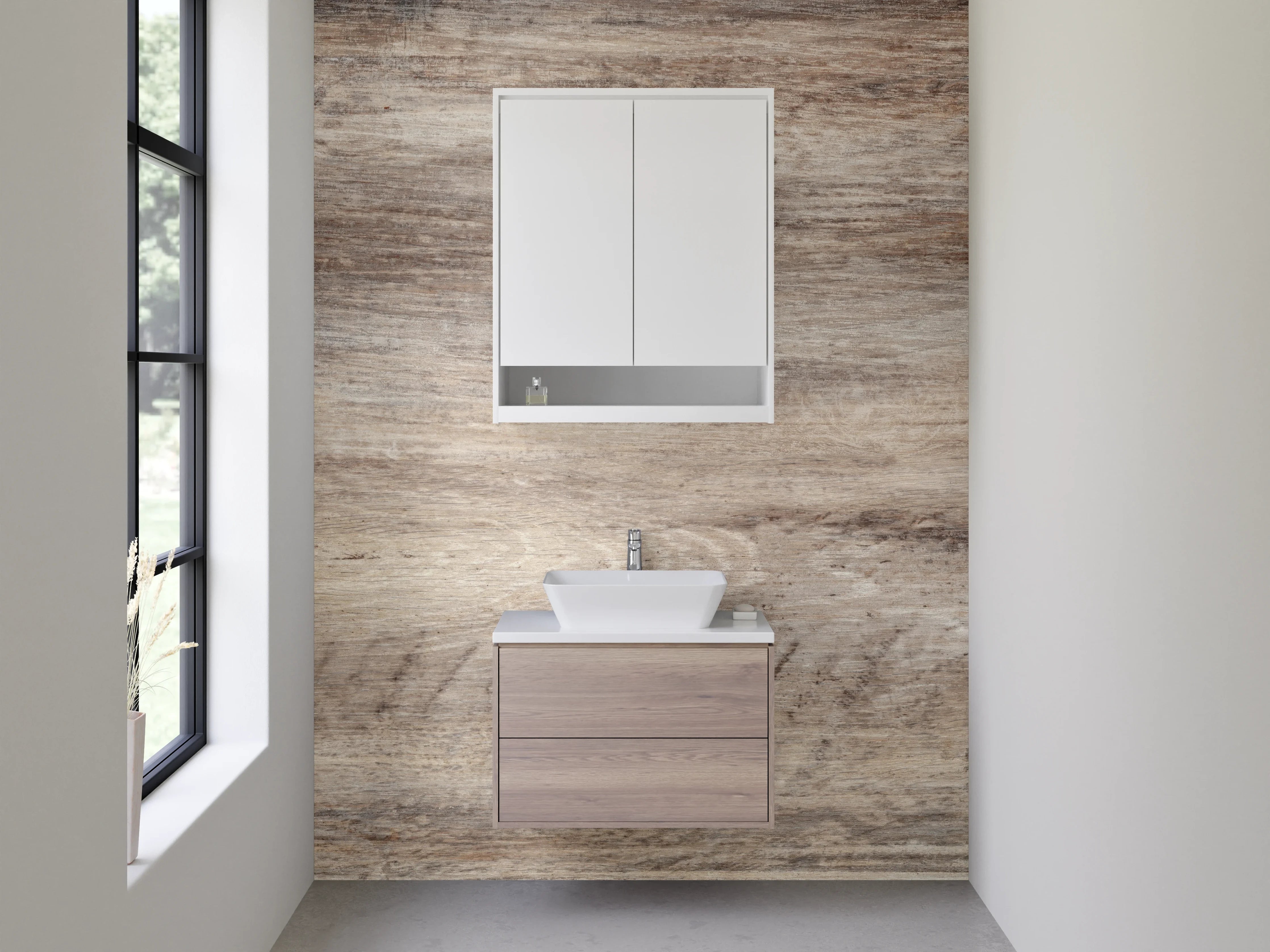 Waschbecken-Rückwand - Holzoptik Fliese Braun Beige Grau
