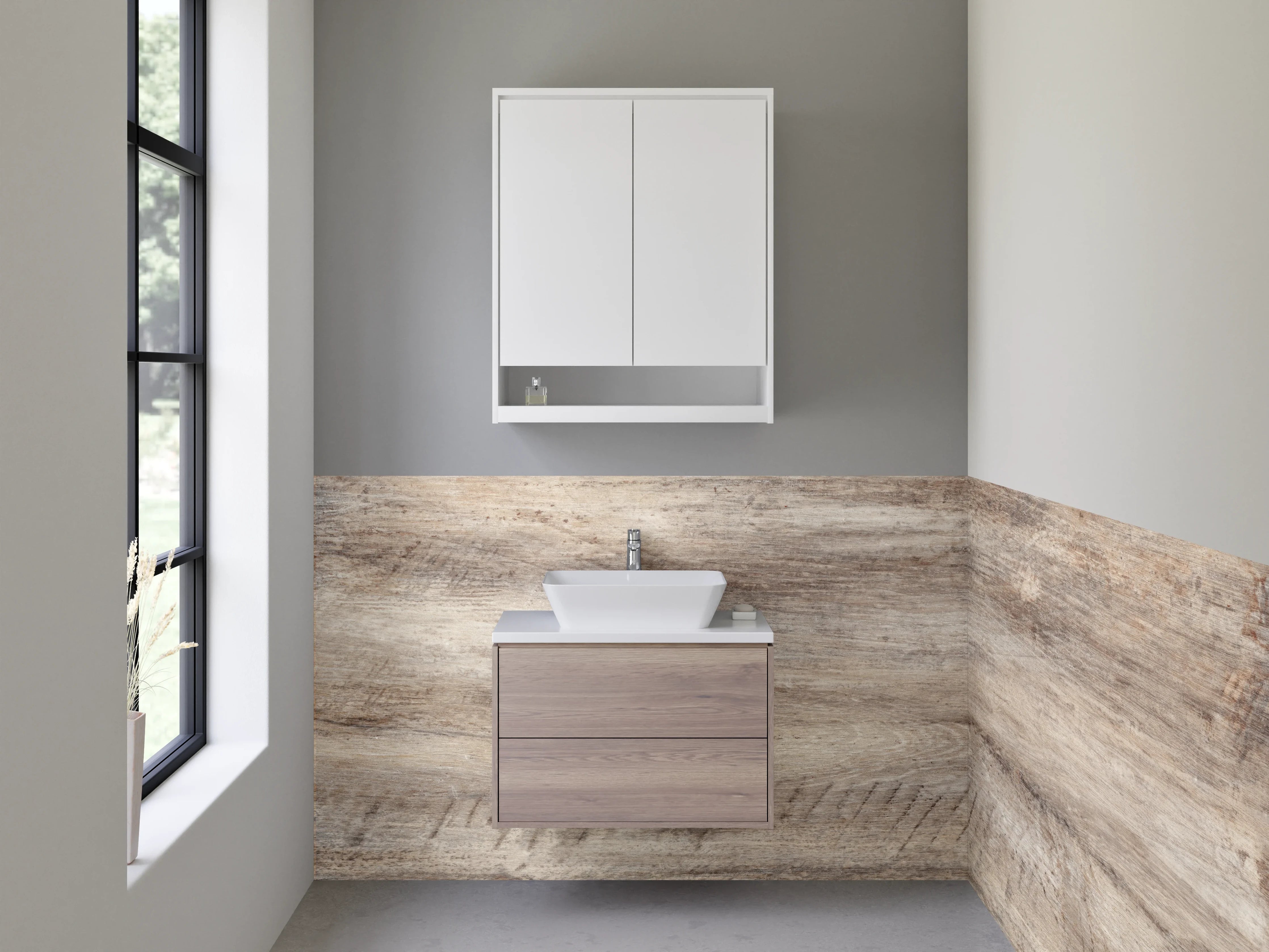 Waschbecken-Rückwand - Holzoptik Fliese Braun Beige Grau