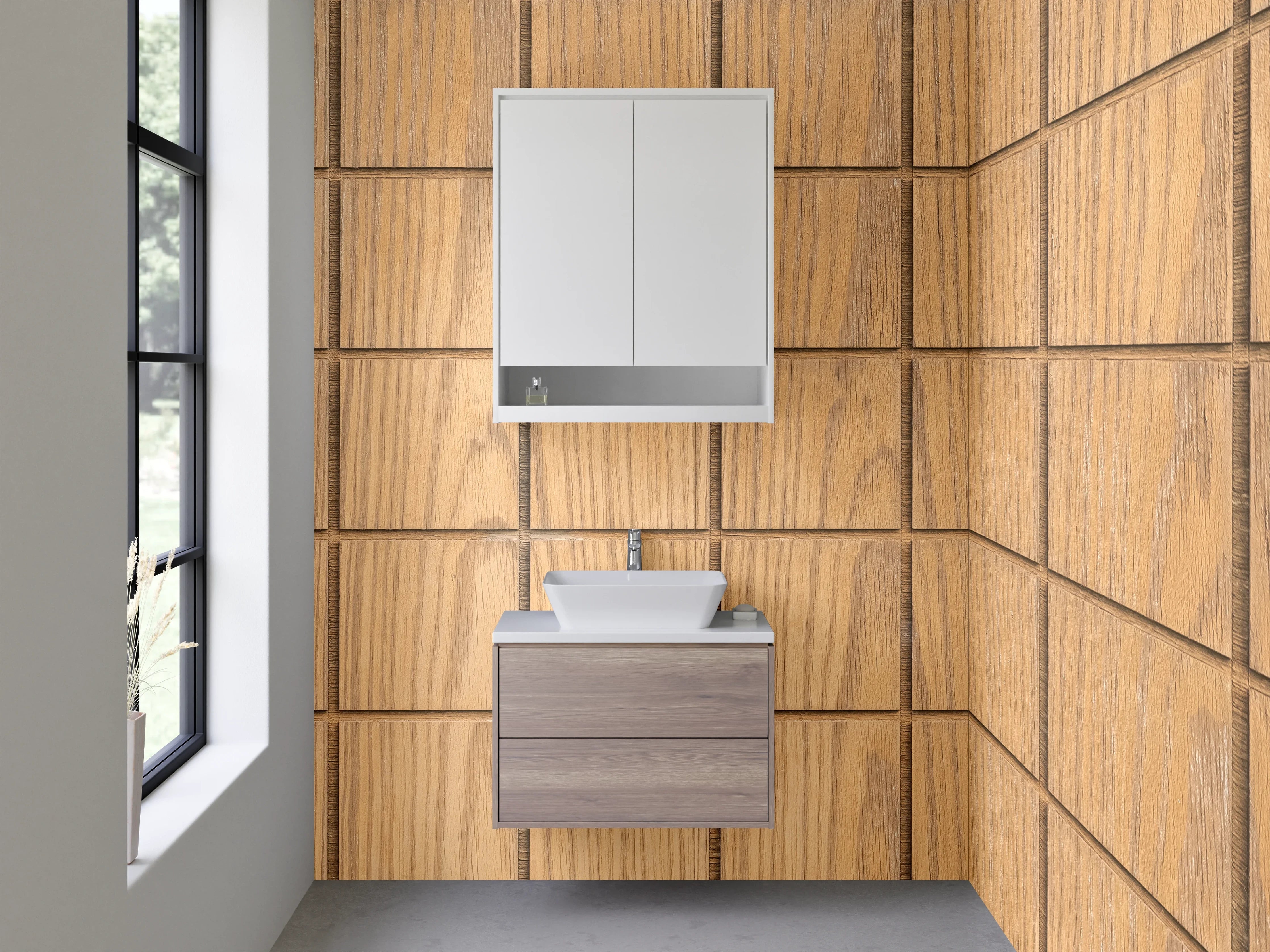 Waschbecken-Rückwand - Holzoptik Mosaikfliesen modern
