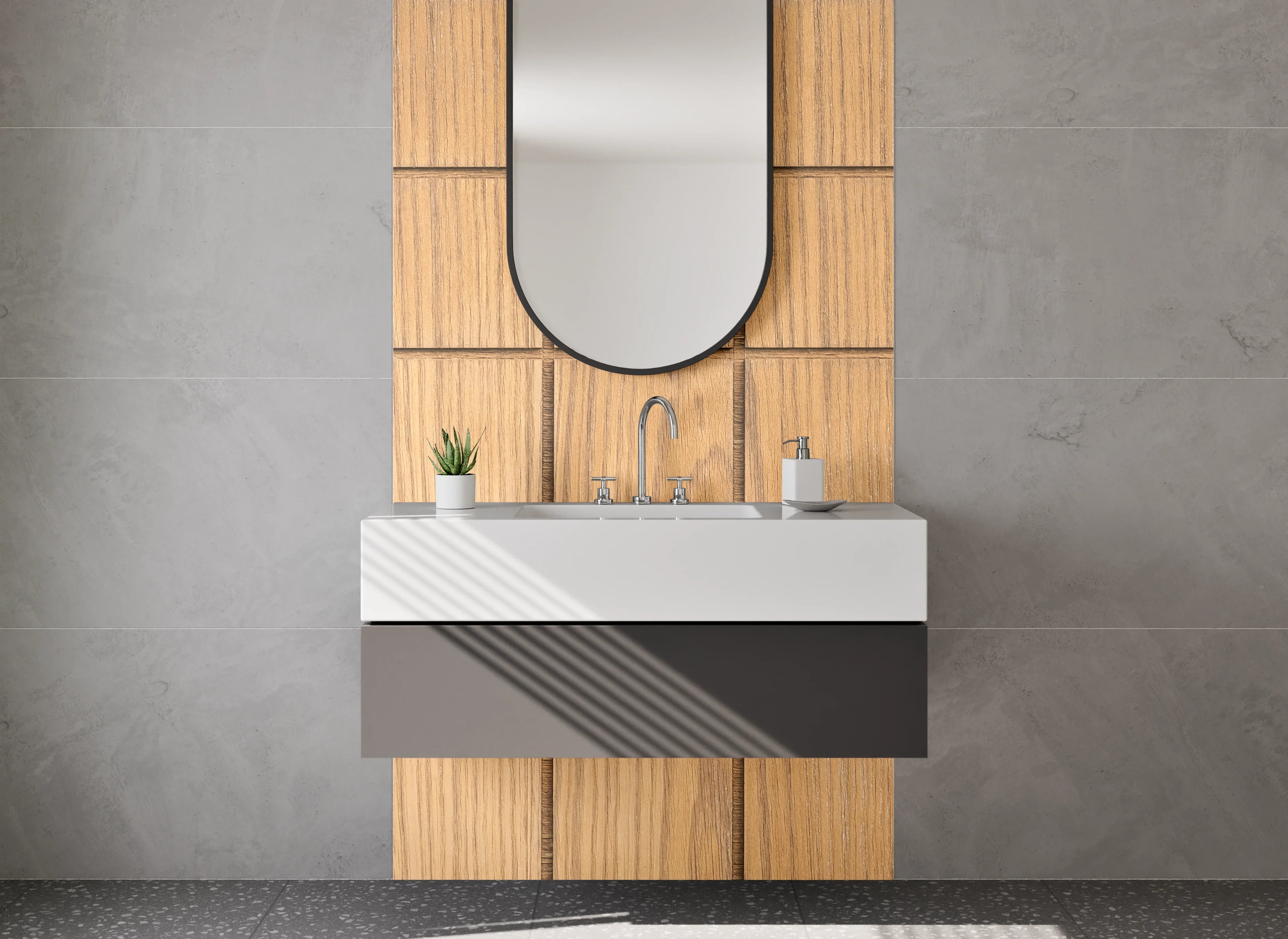 Waschbecken-Rückwand - Holzoptik Mosaikfliesen modern