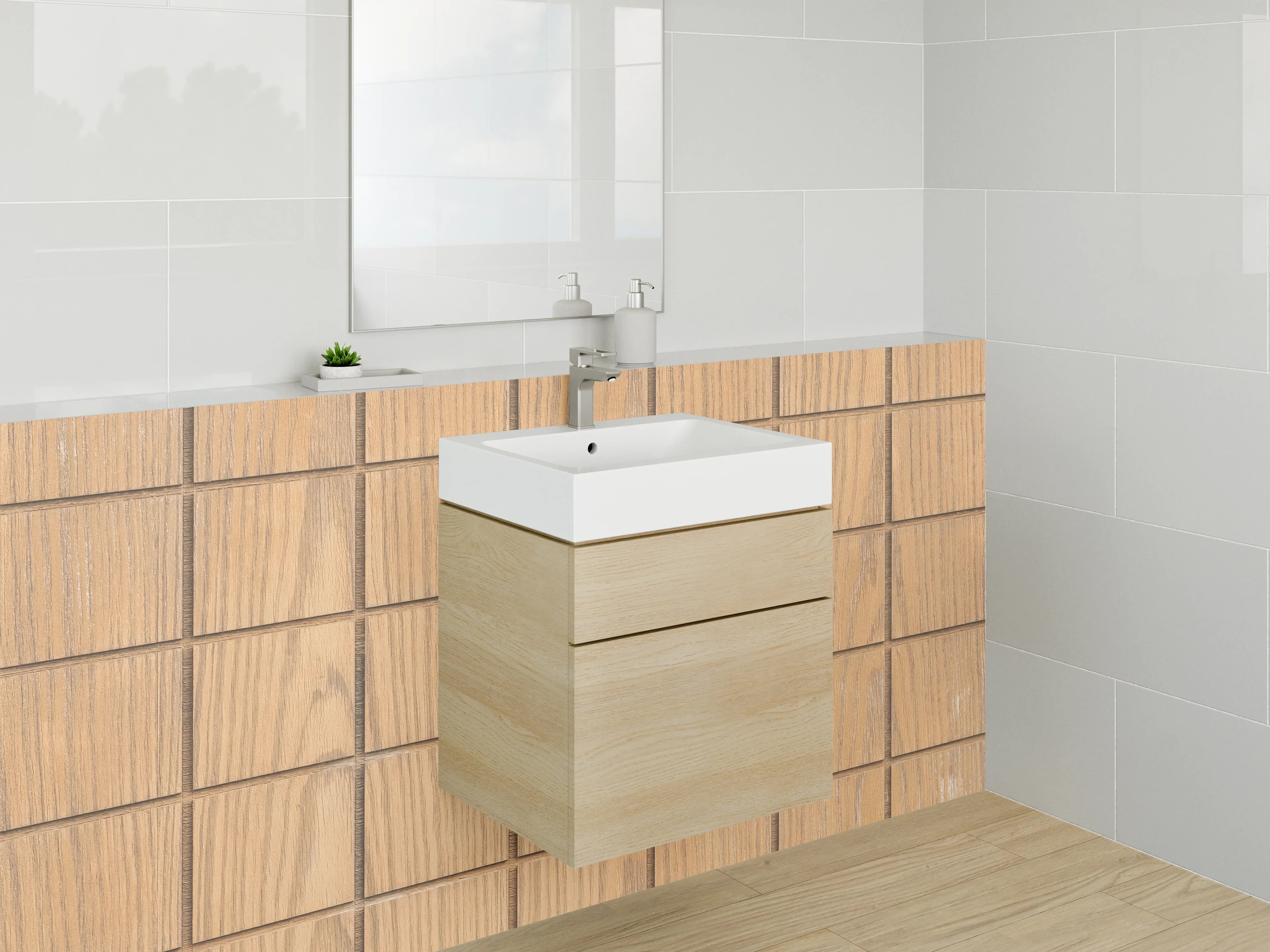 Waschbecken-Rückwand - Holzoptik Mosaikfliesen modern