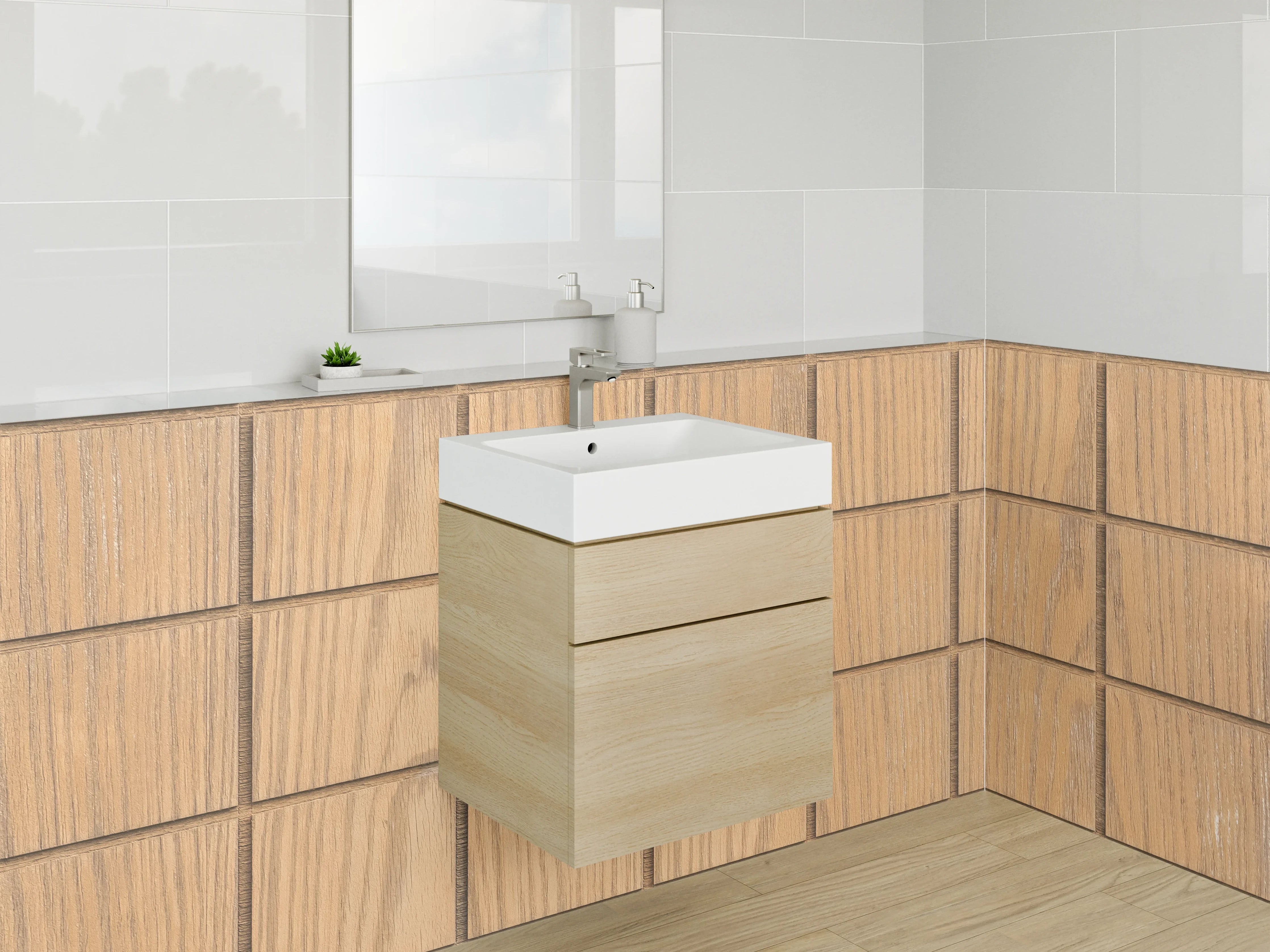 Waschbecken-Rückwand - Holzoptik Mosaikfliesen modern