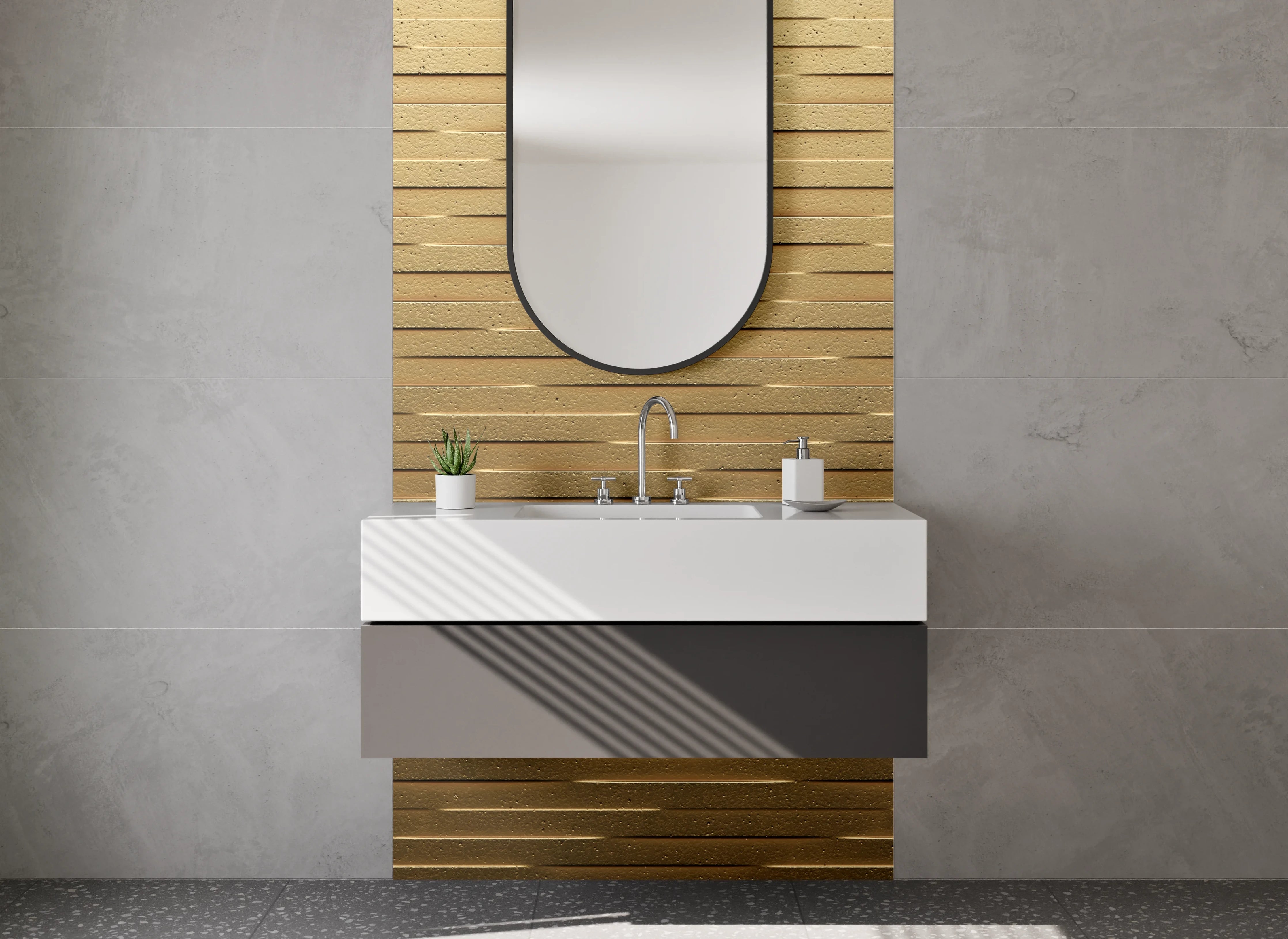 Waschbecken-Rückwand - Holzoptik Muster Goldbraun Modern