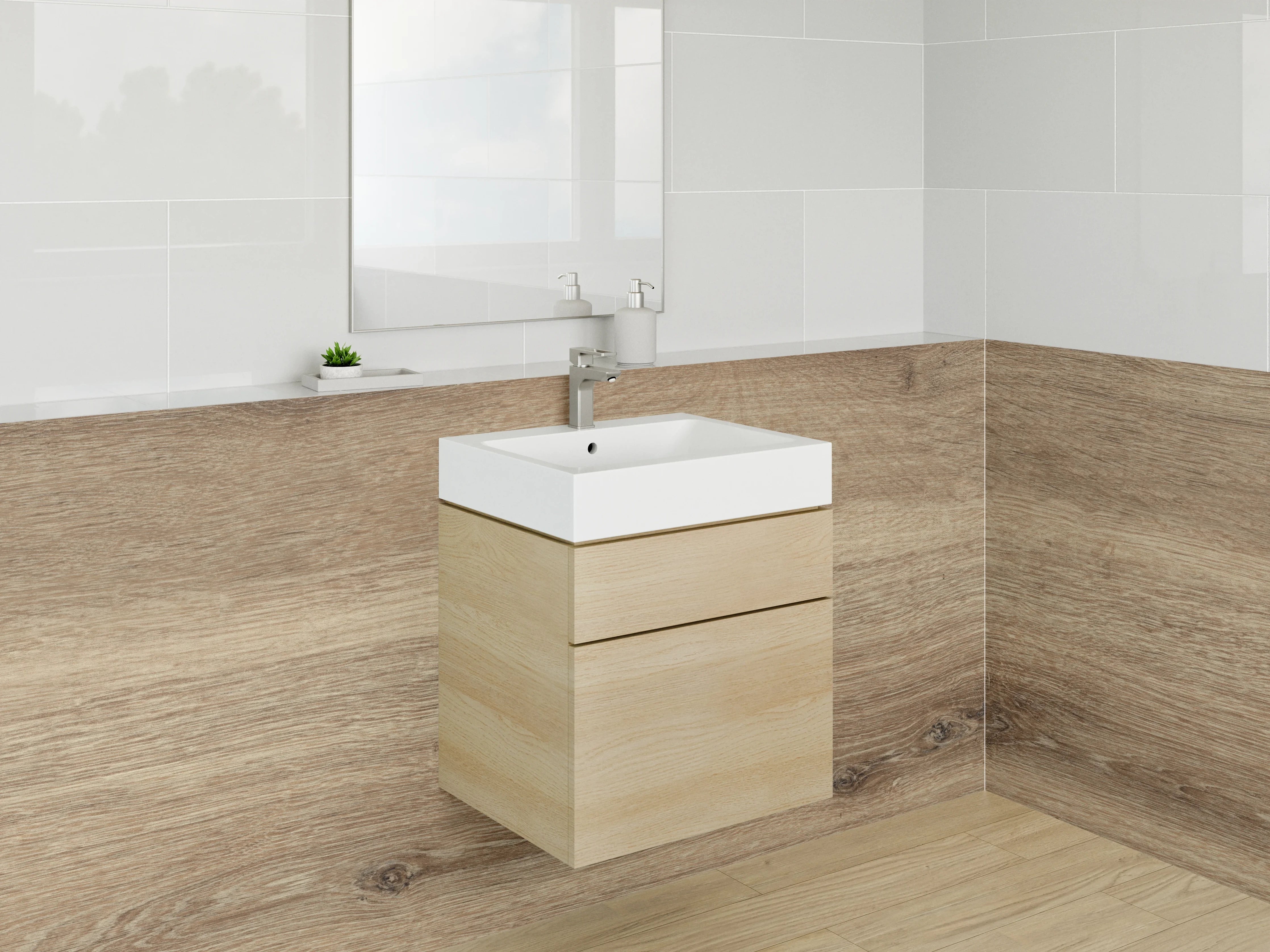 Waschbecken-Rückwand - Holzoptik Naturholz mit warmen Brauntönen