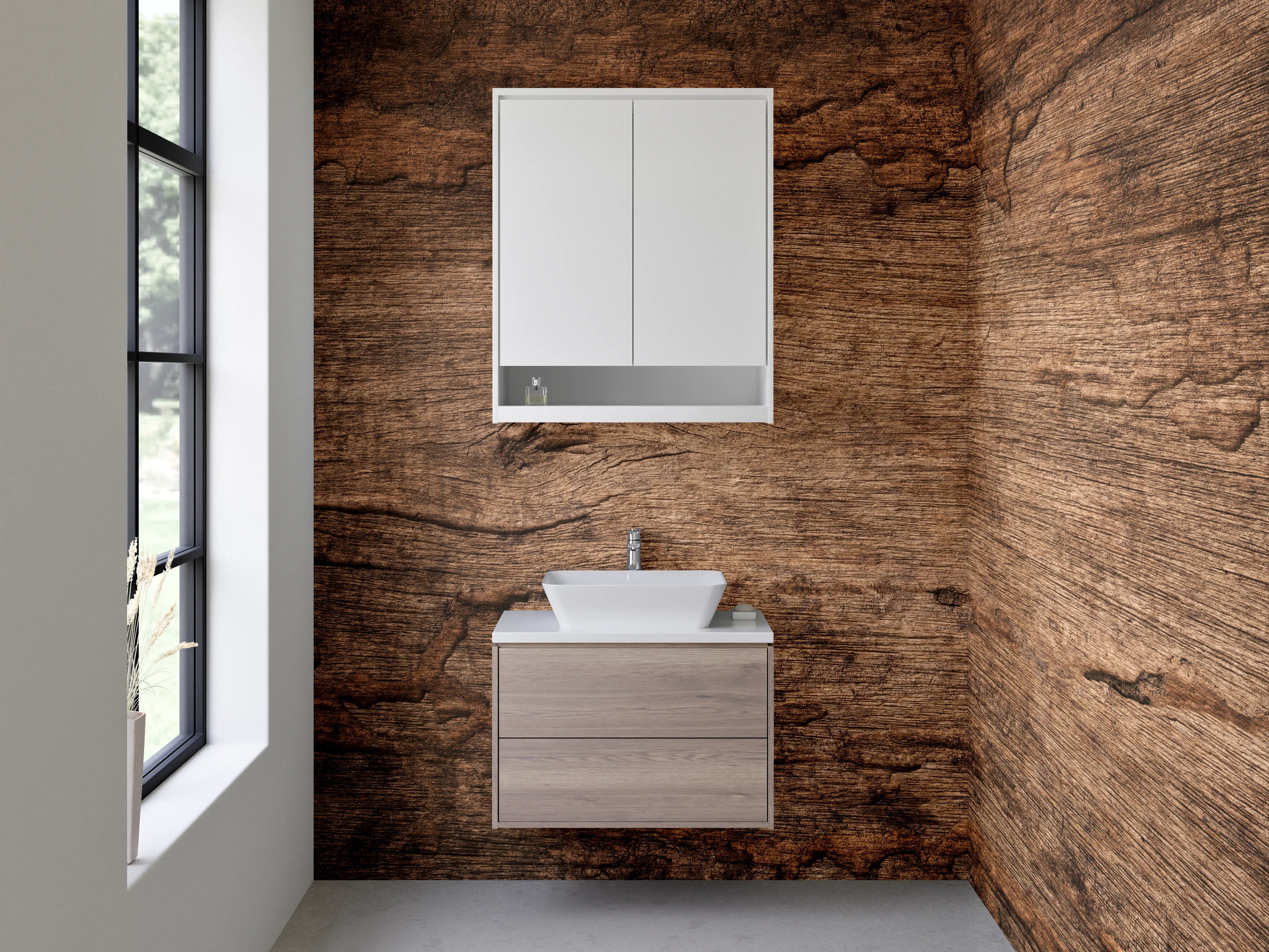 Waschbecken-Rückwand - Holzoptik Rustikal Braun Struktur