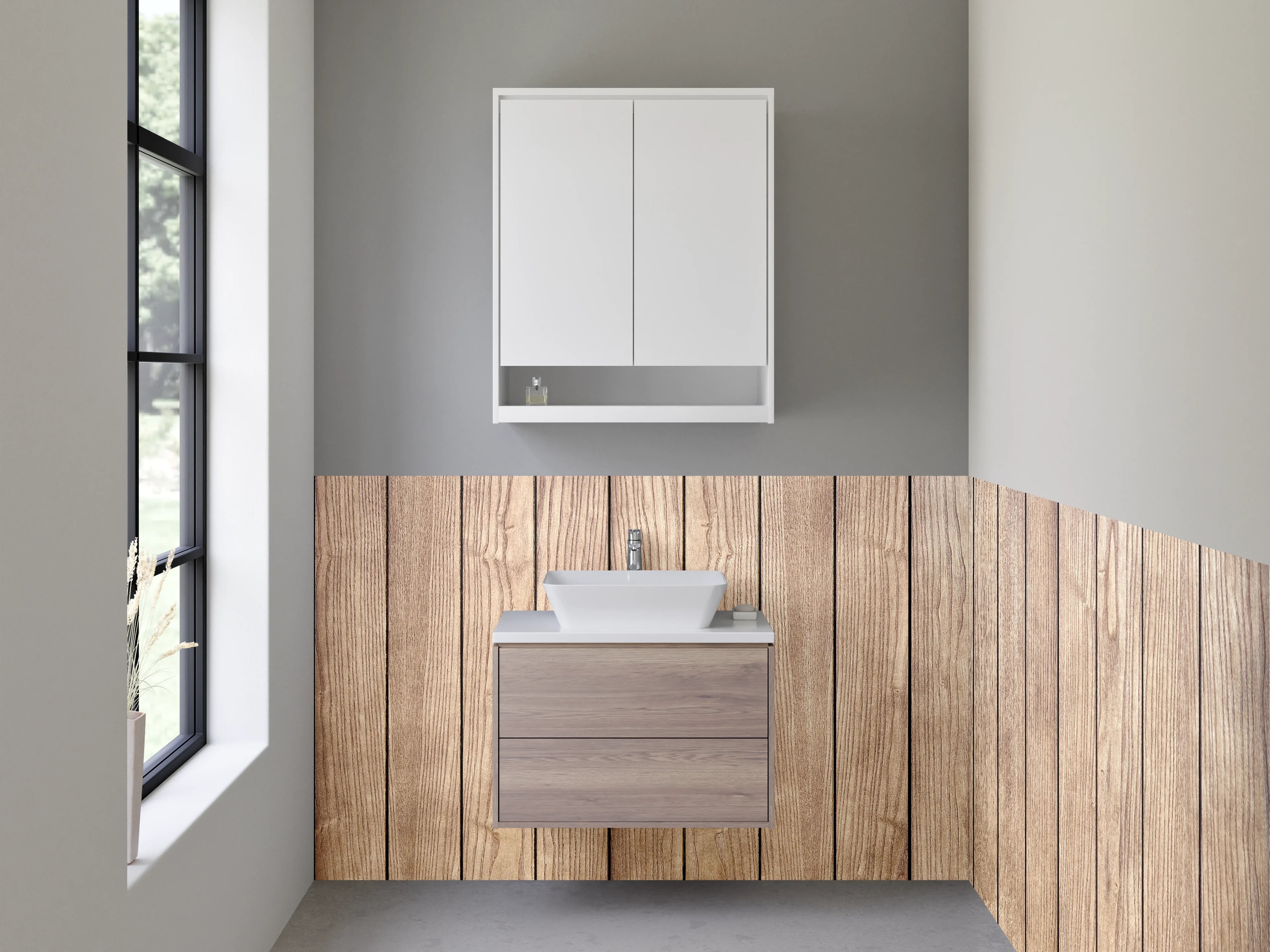 Waschbecken-Rückwand - Holzoptik Wandverkleidung Braun Beige