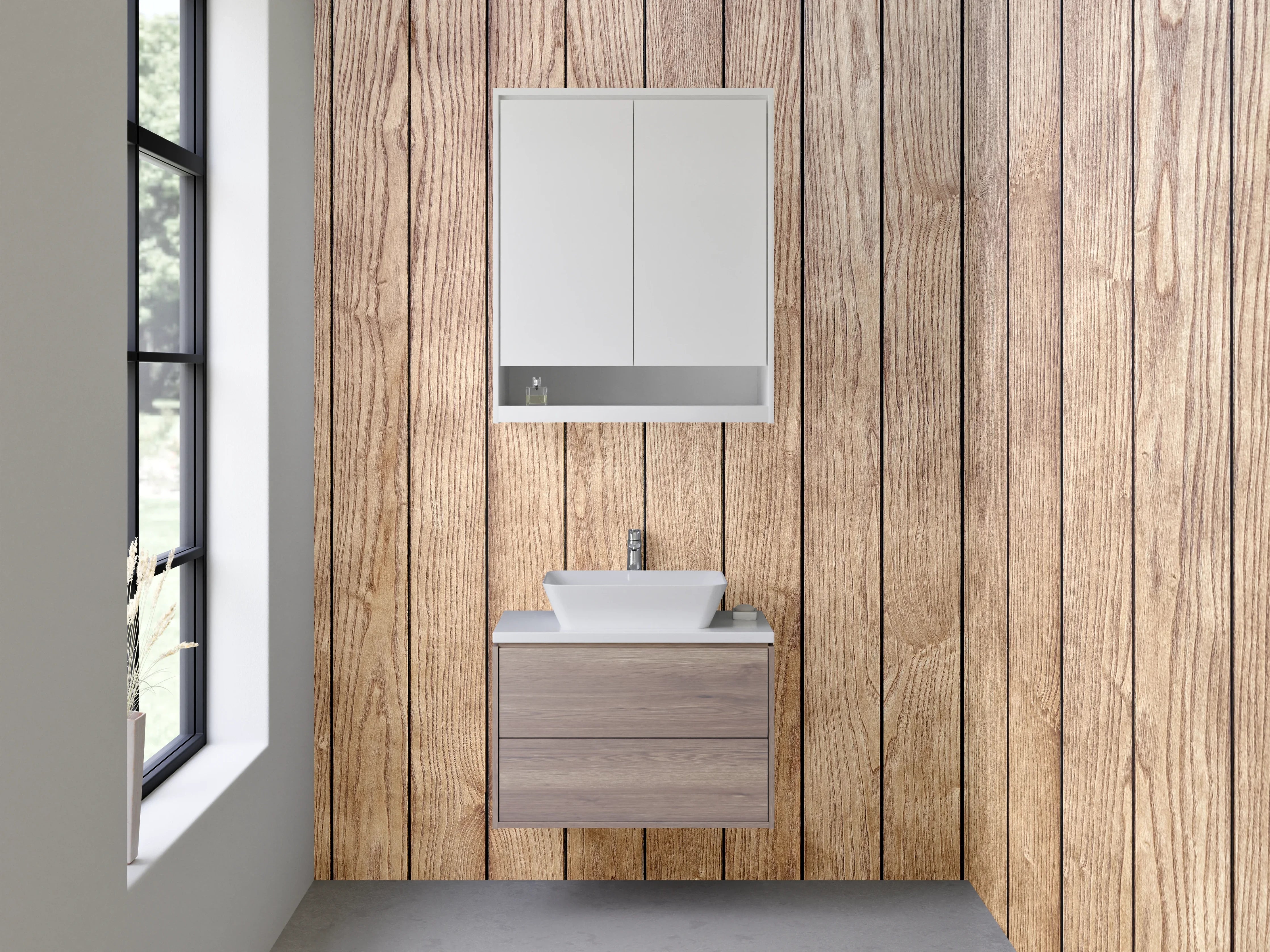 Waschbecken-Rückwand - Holzoptik Wandverkleidung Braun Beige
