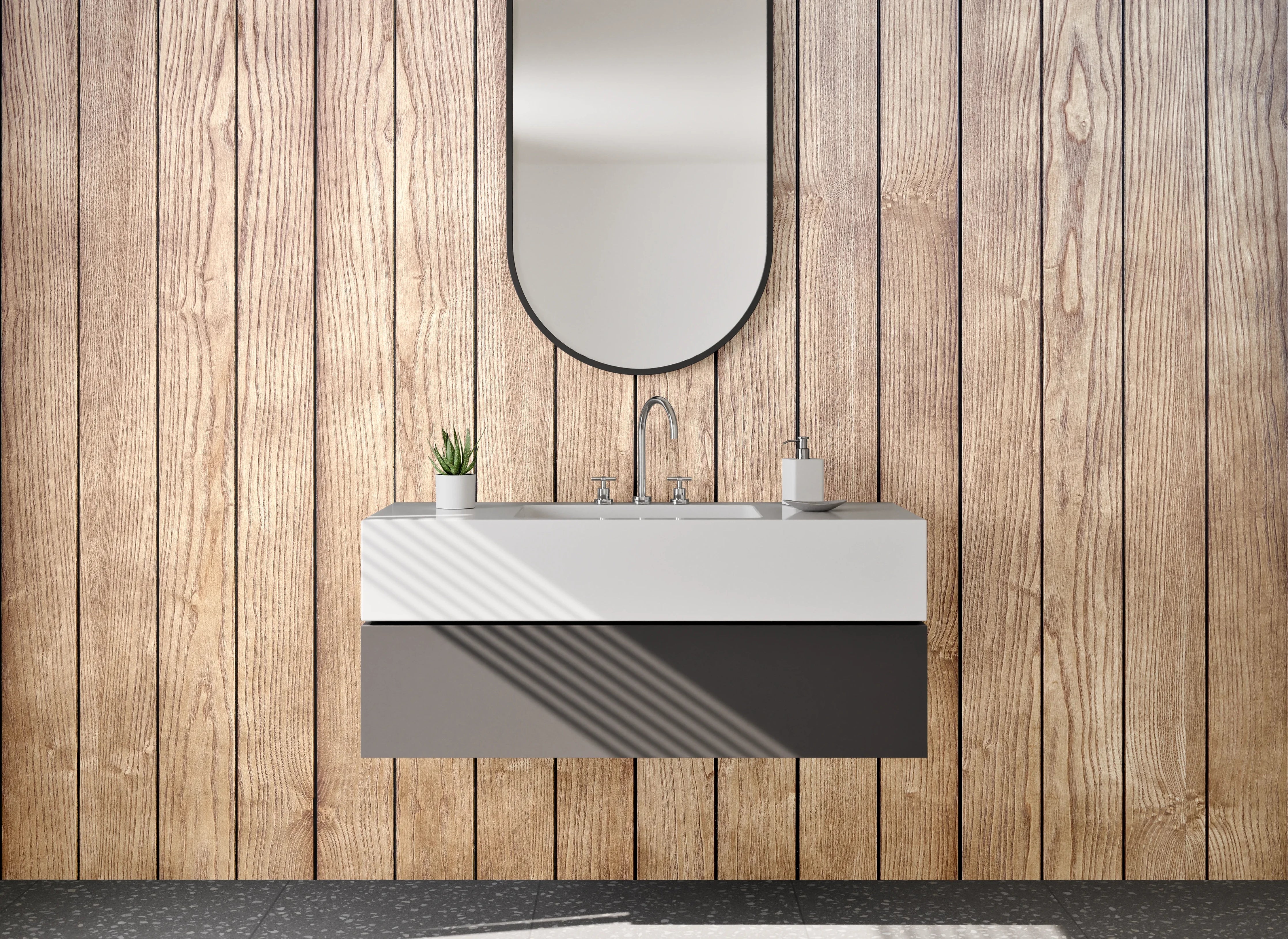 Waschbecken-Rückwand - Holzoptik Wandverkleidung Braun Beige