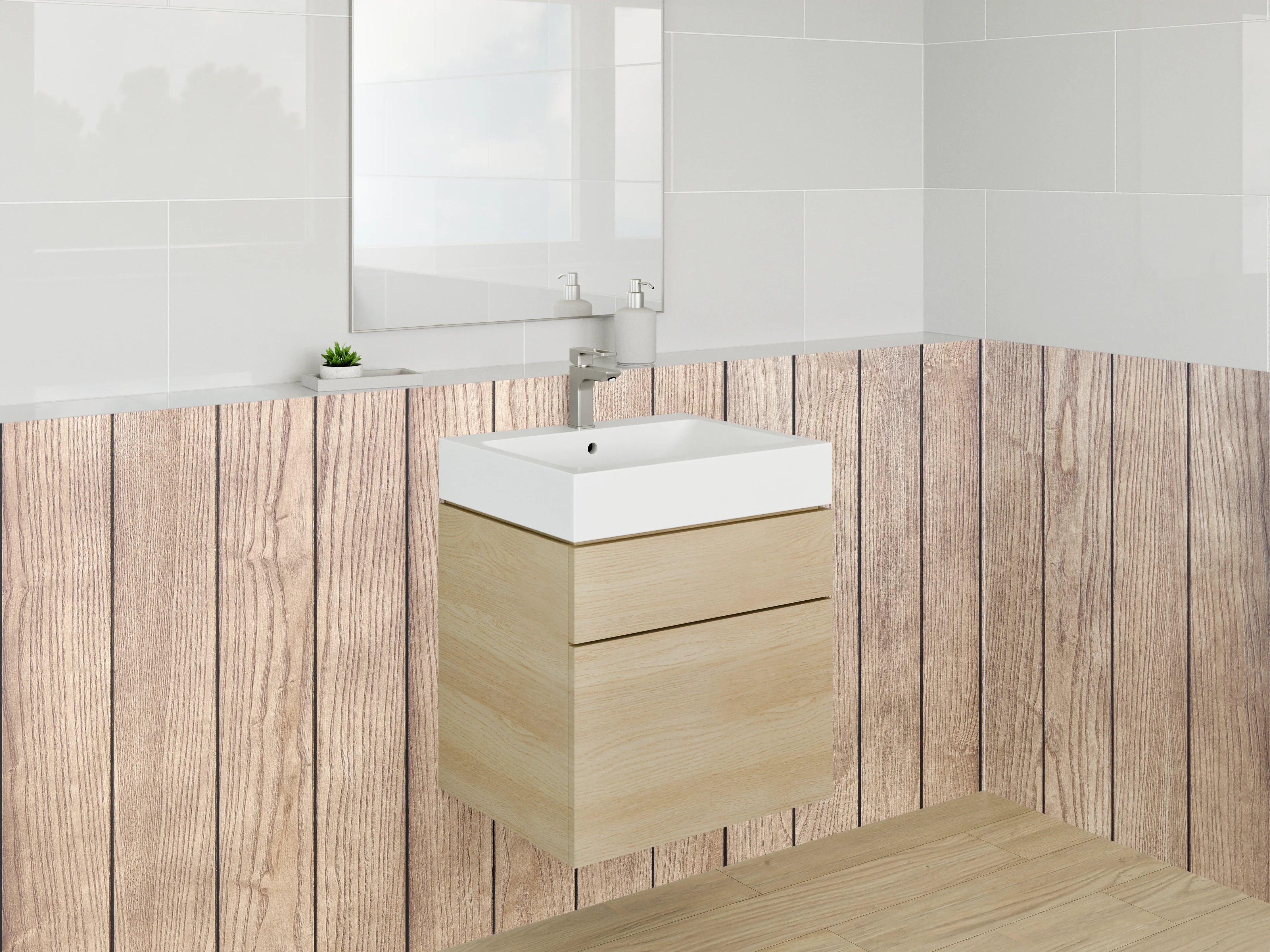 Waschbecken-Rückwand - Holzoptik Wandverkleidung Braun Beige