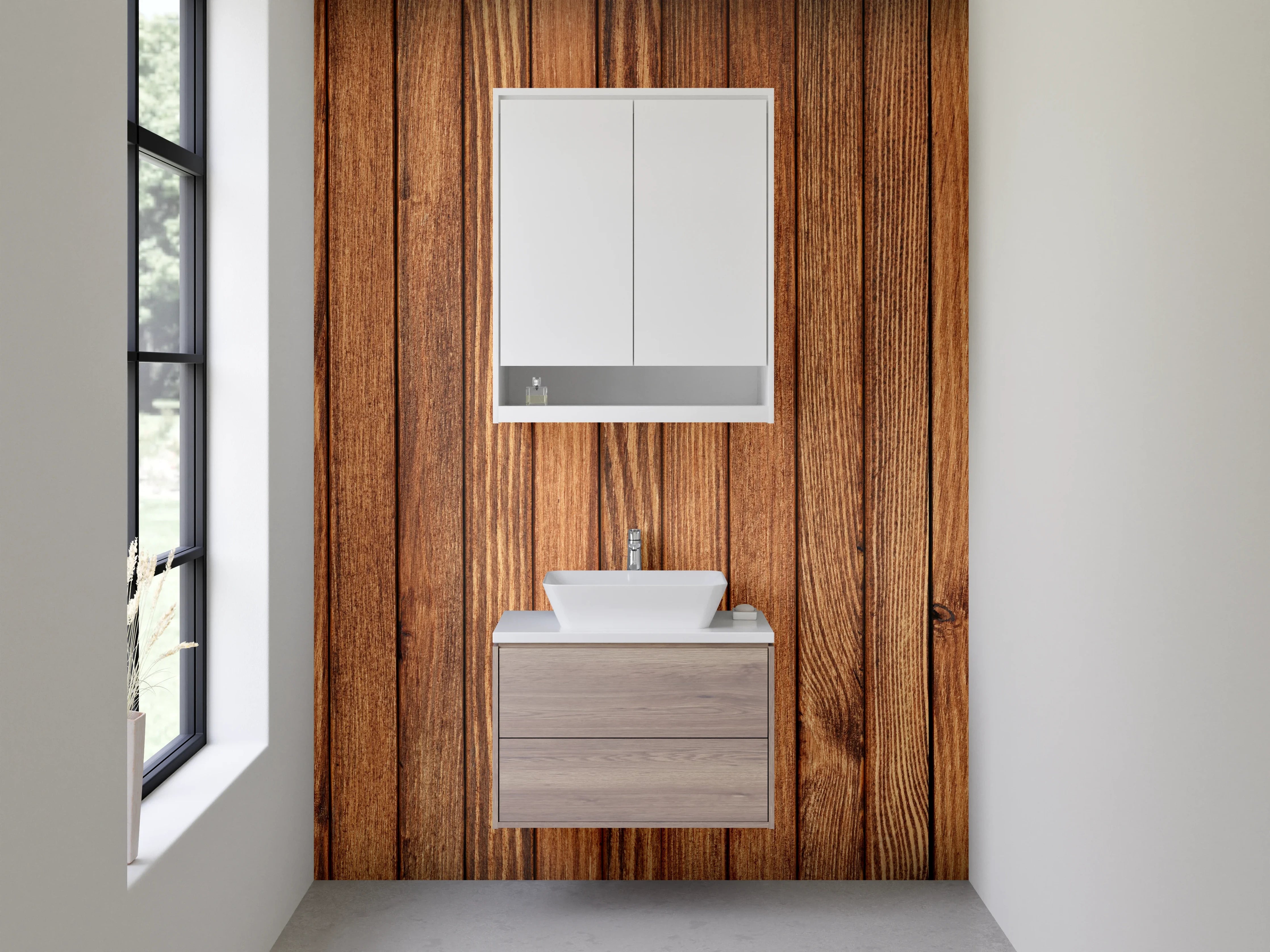 Waschbecken-Rückwand - Holzoptik Wandverkleidung Modern