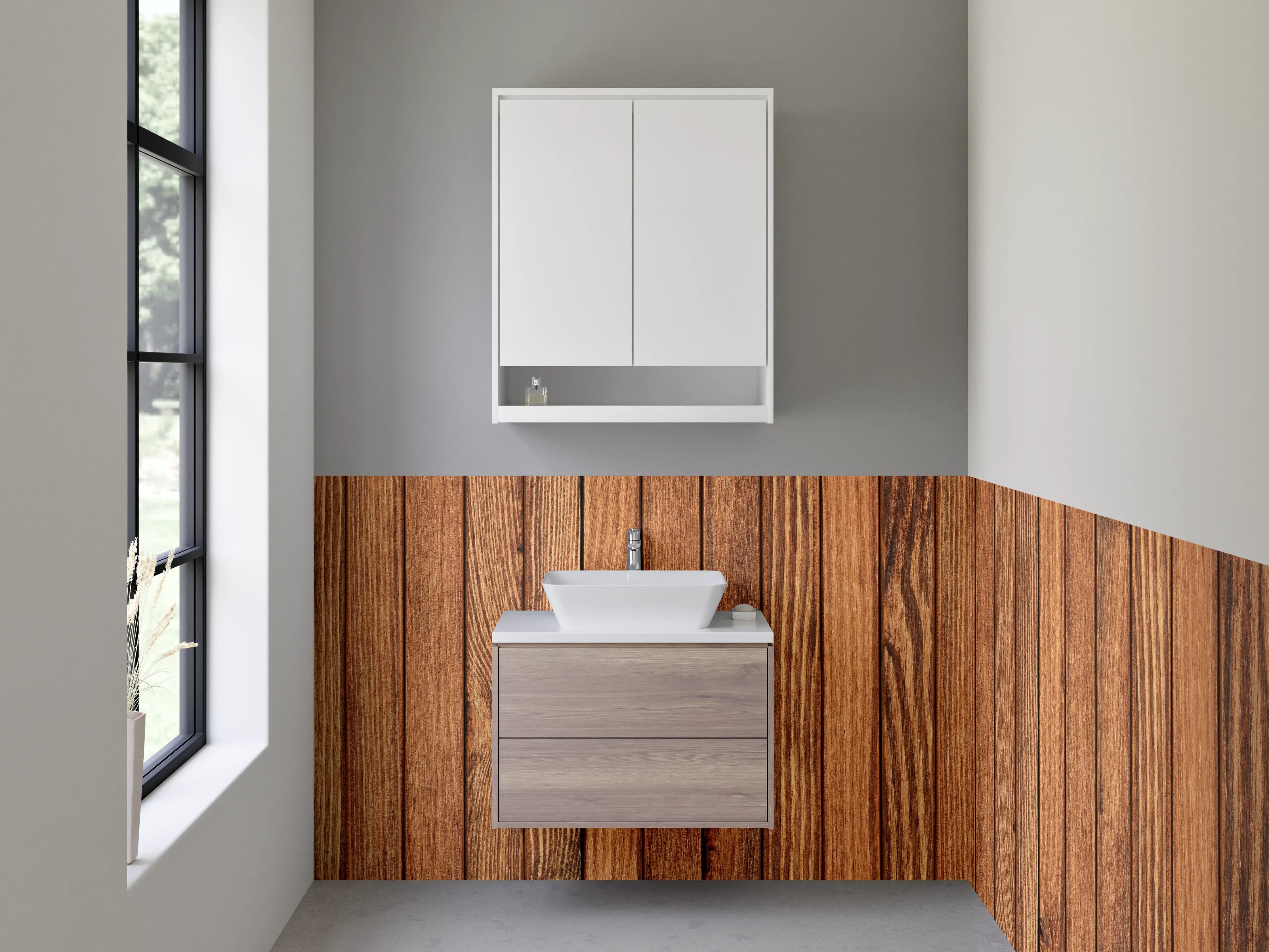 Waschbecken-Rückwand - Holzoptik Wandverkleidung Modern