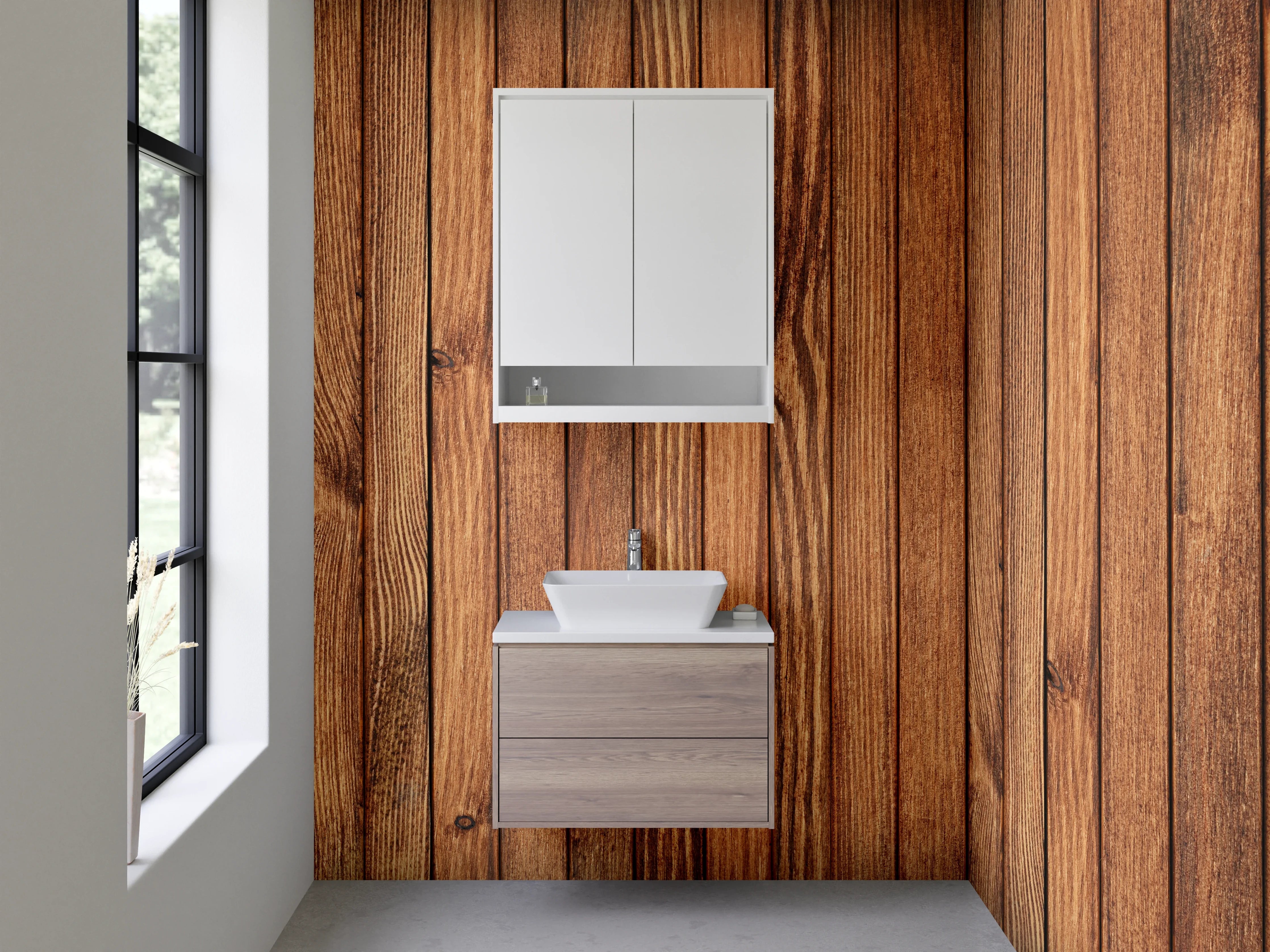 Waschbecken-Rückwand - Holzoptik Wandverkleidung Modern