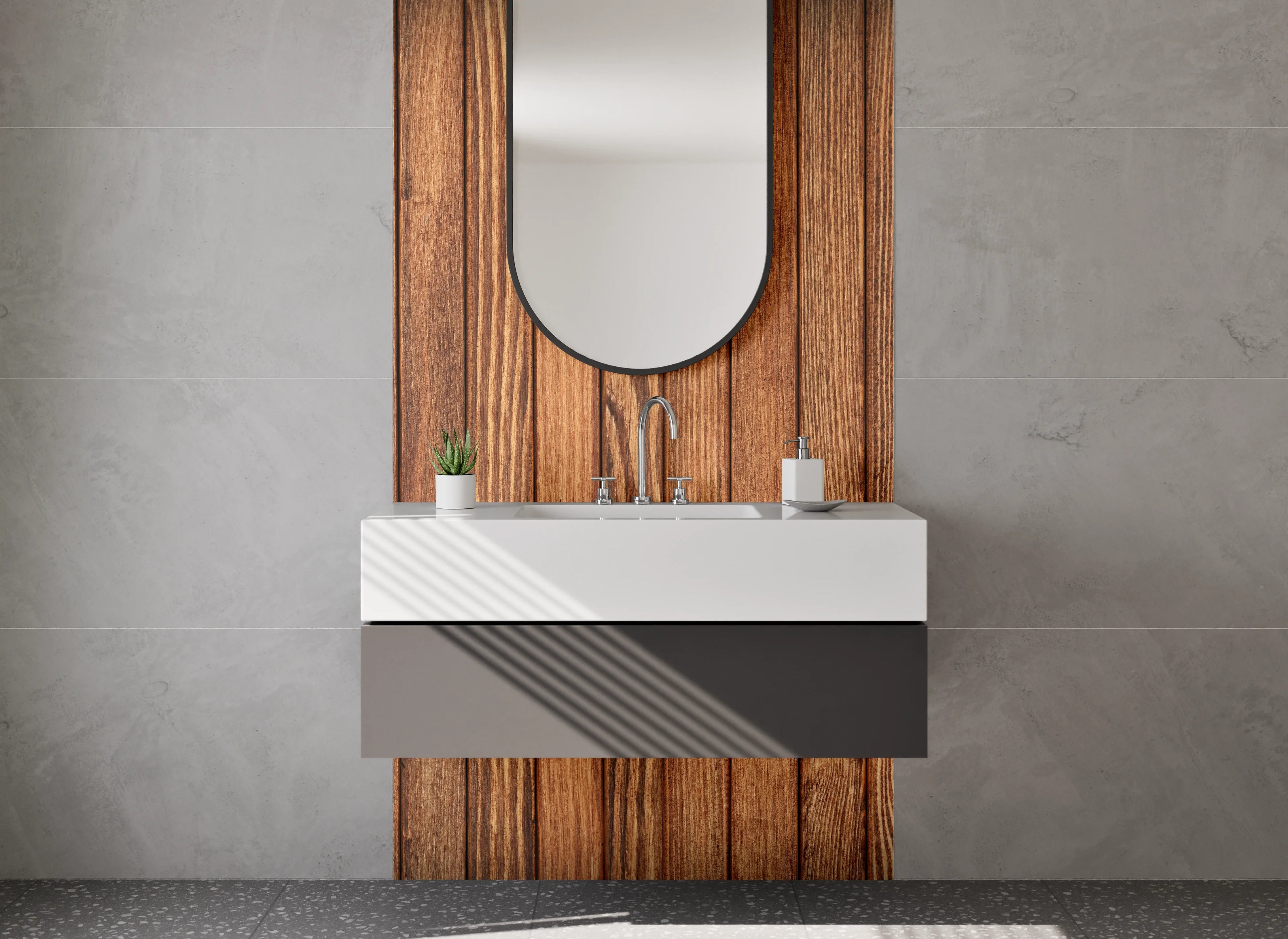 Waschbecken-Rückwand - Holzoptik Wandverkleidung Modern