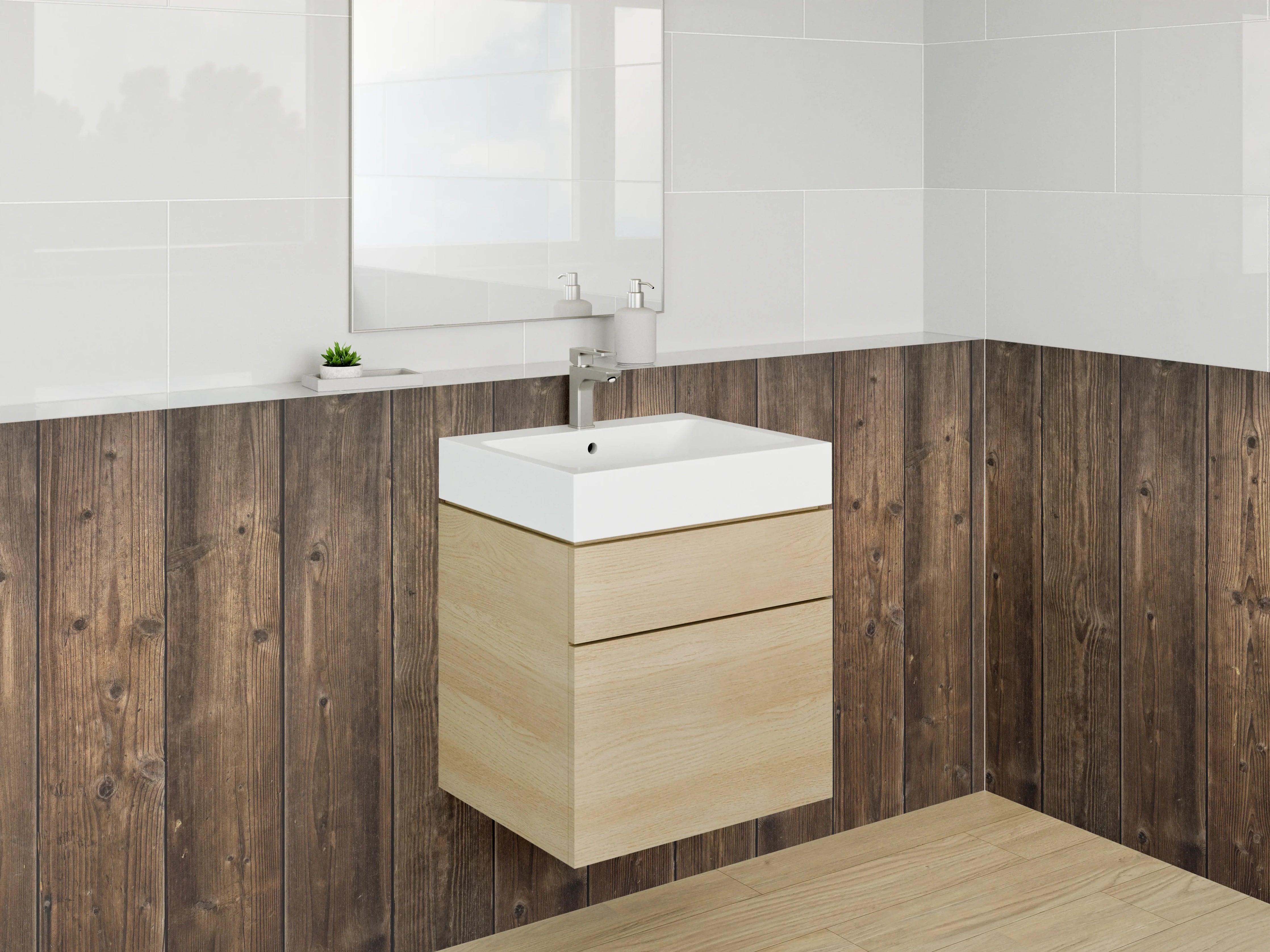 Waschbecken-Rückwand - Holzoptik Wandverkleidung rustikal Braun