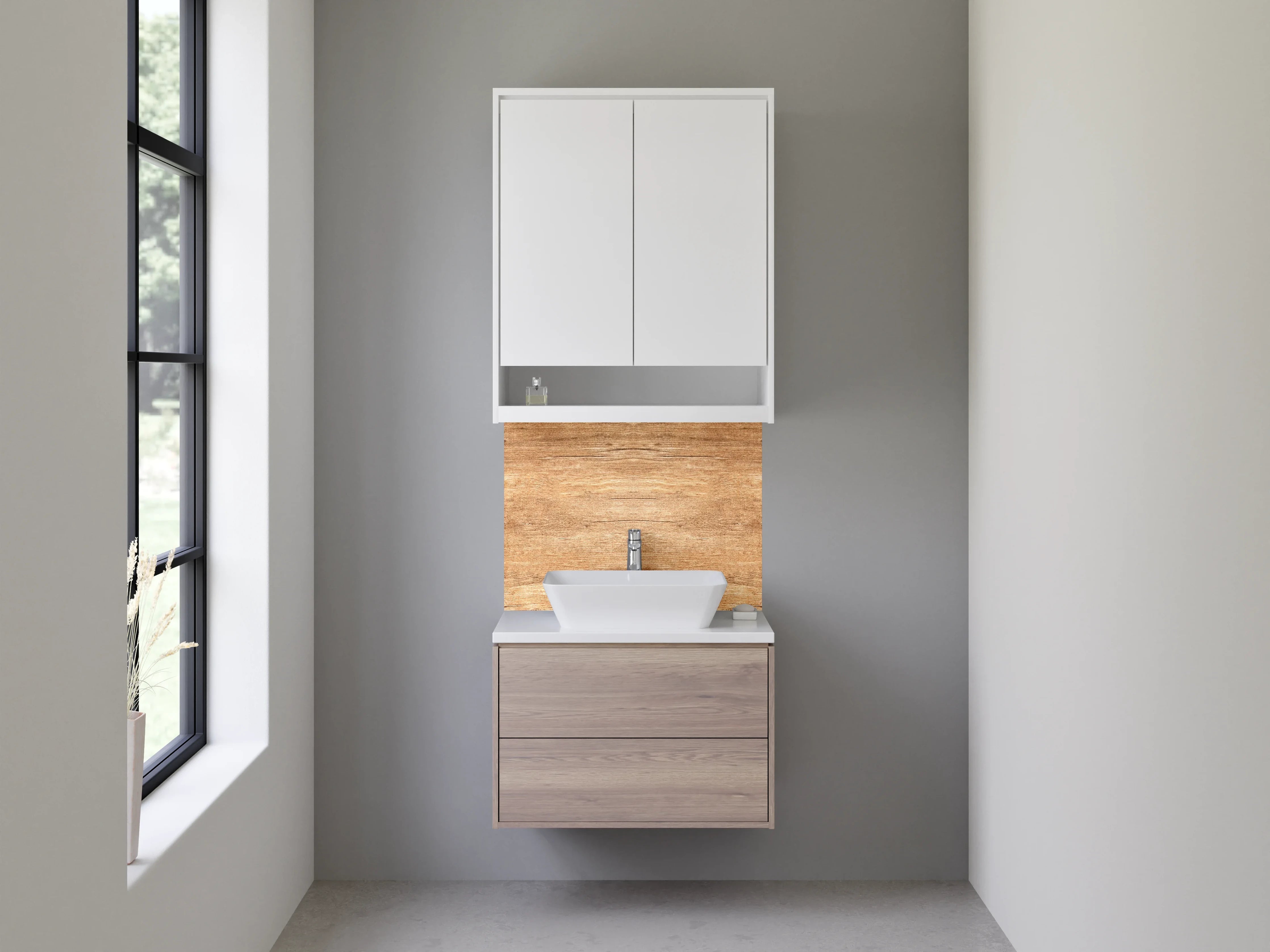 Waschbecken-Rückwand - Holzoptik im warmen Braunton