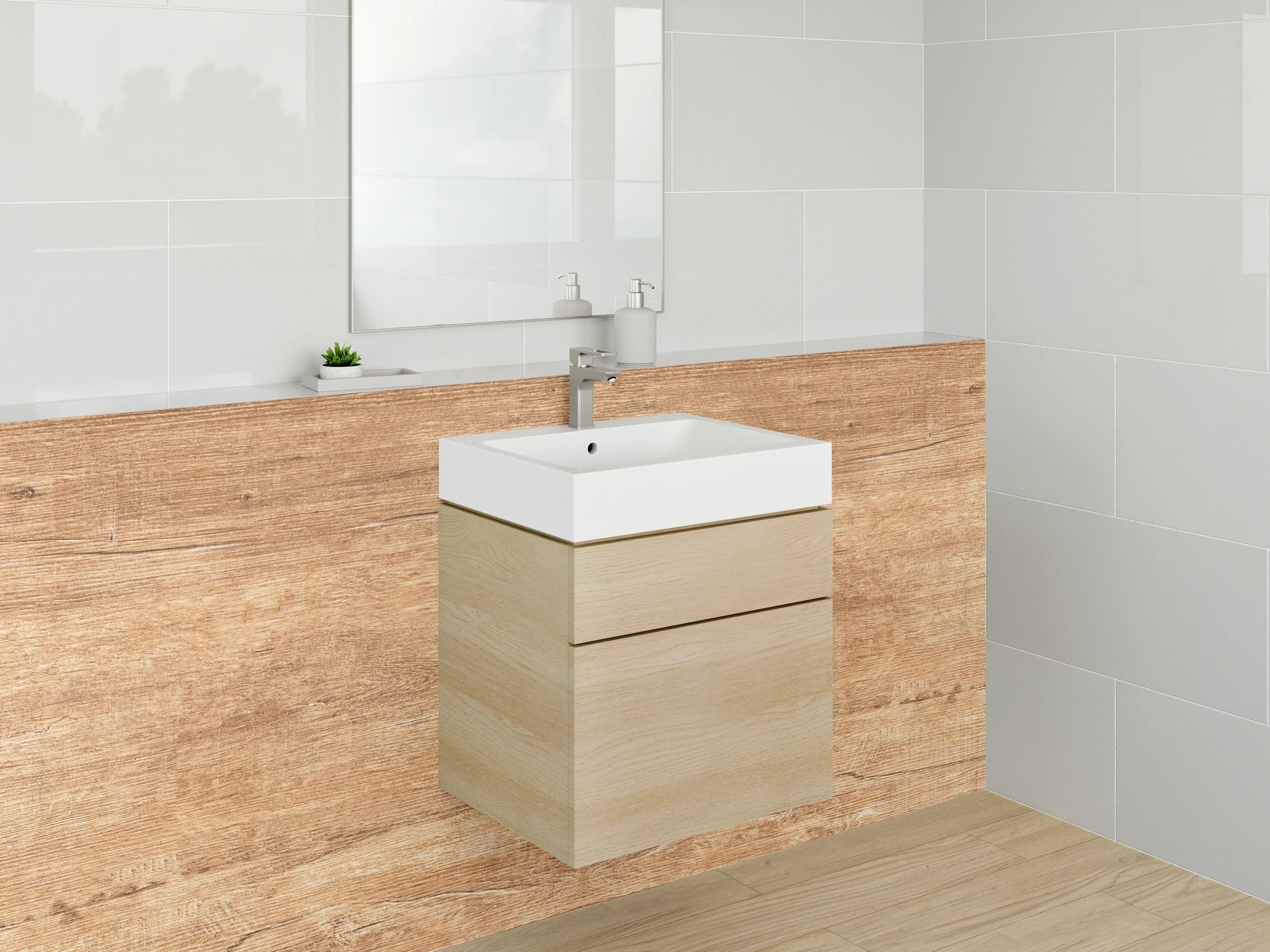 Waschbecken-Rückwand - Holzoptik im warmen Braunton