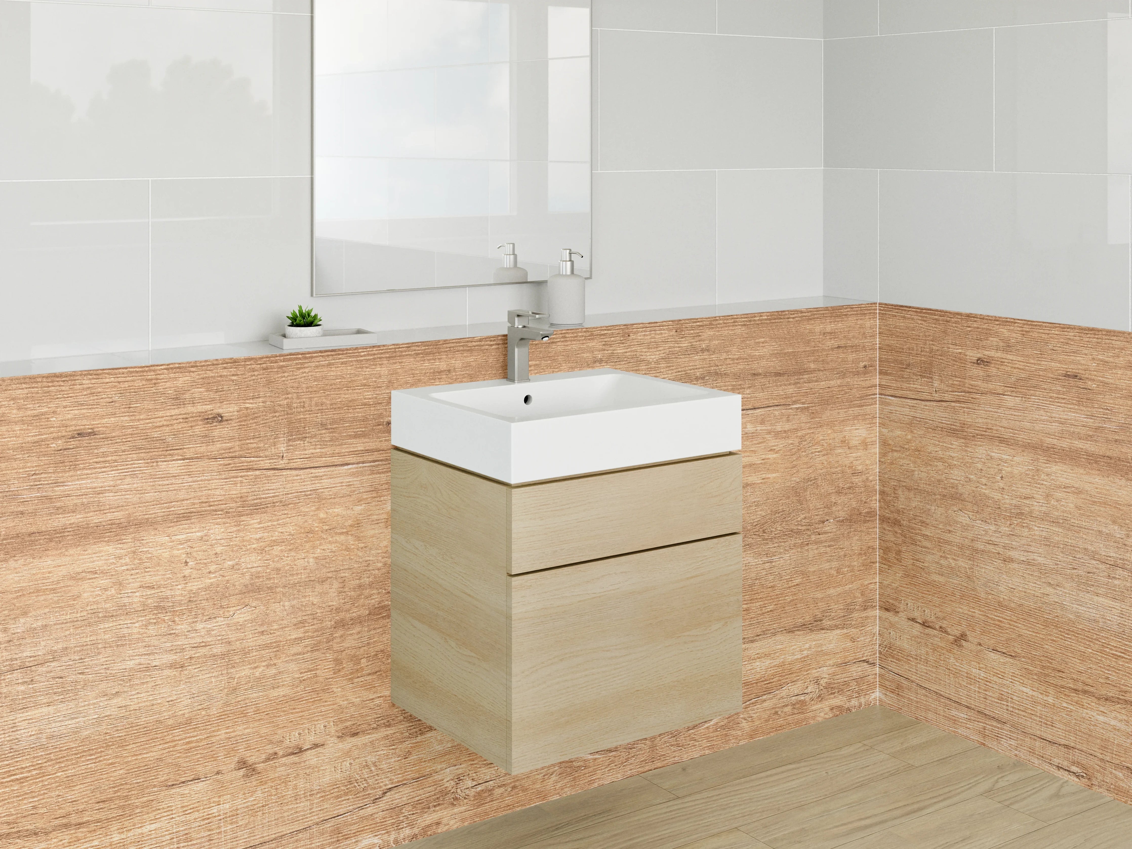 Waschbecken-Rückwand - Holzoptik im warmen Braunton