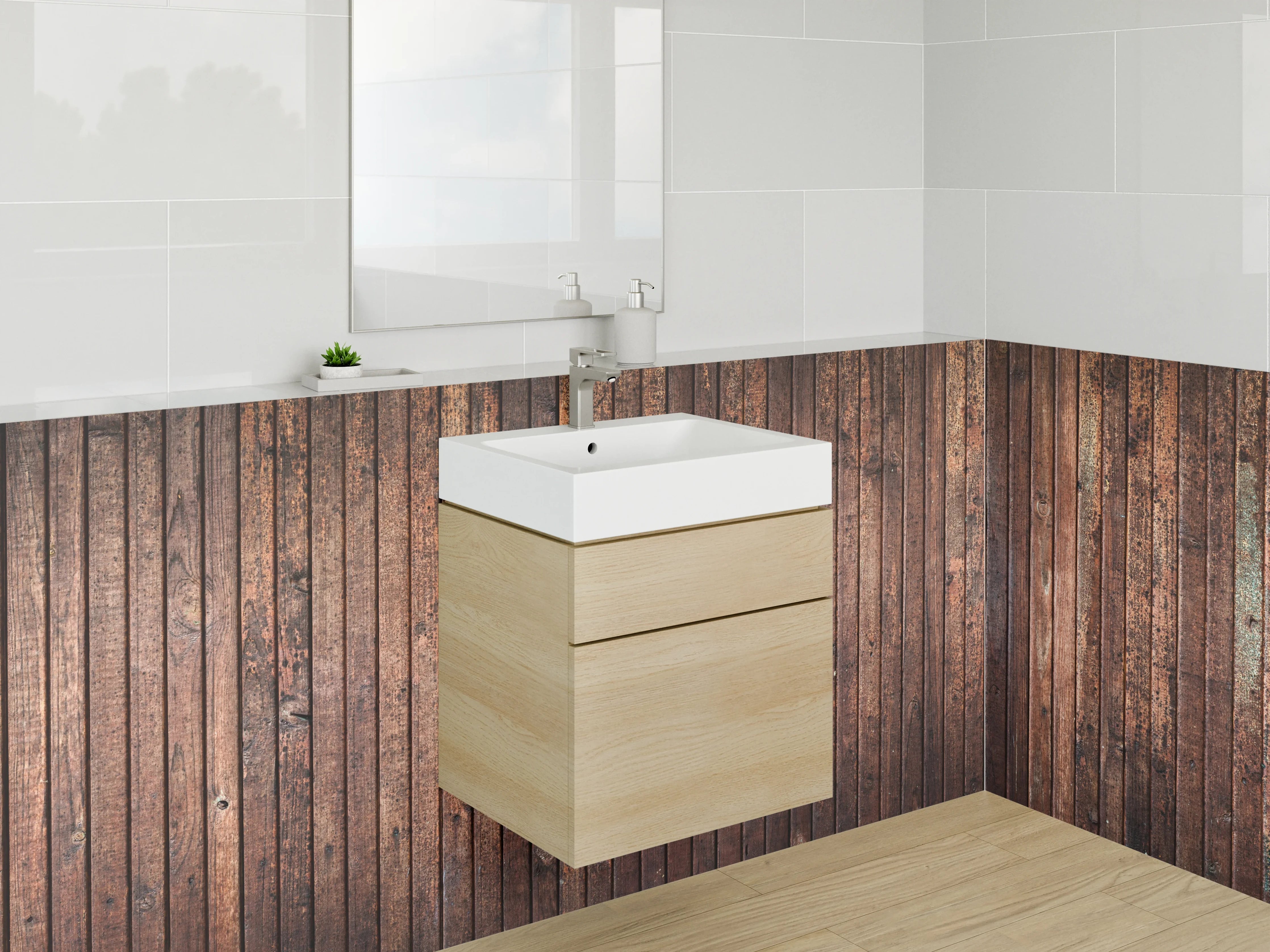 Waschbecken-Rückwand - Holzoptik mit dunklen Warmtönen