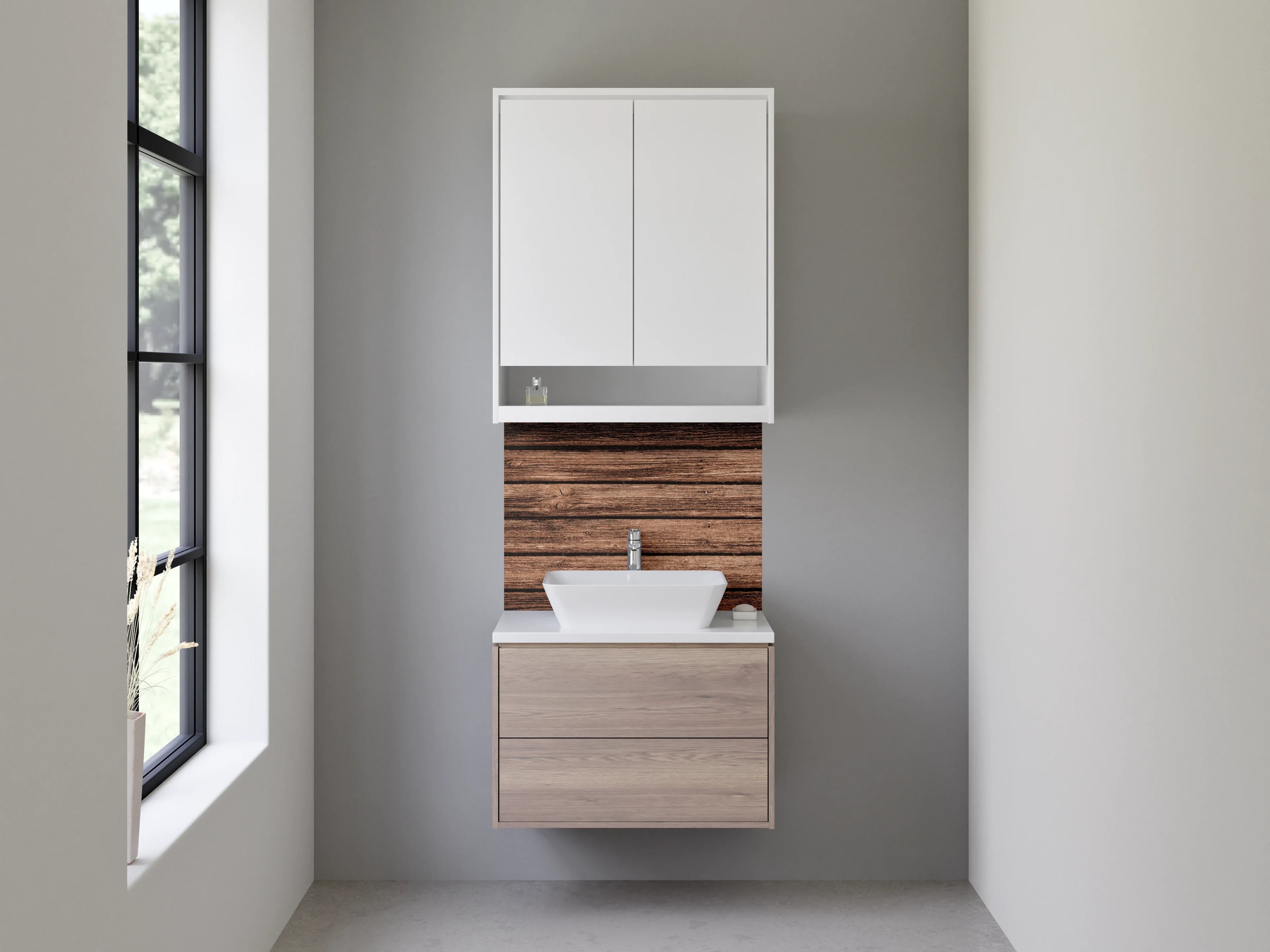 Waschbecken-Rückwand - Holzoptik mit dunkler Oberfläche