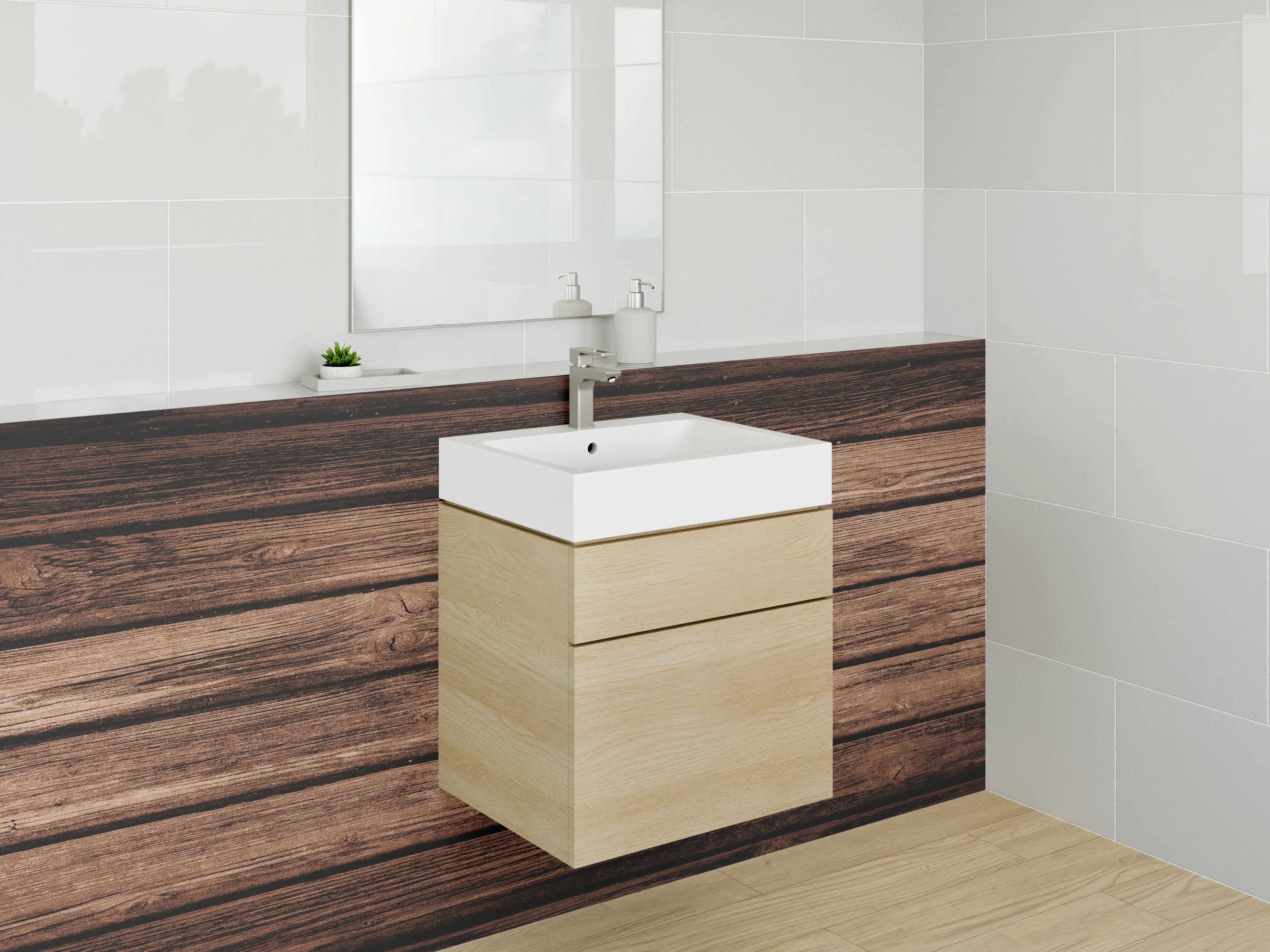Waschbecken-Rückwand - Holzoptik mit dunkler Oberfläche