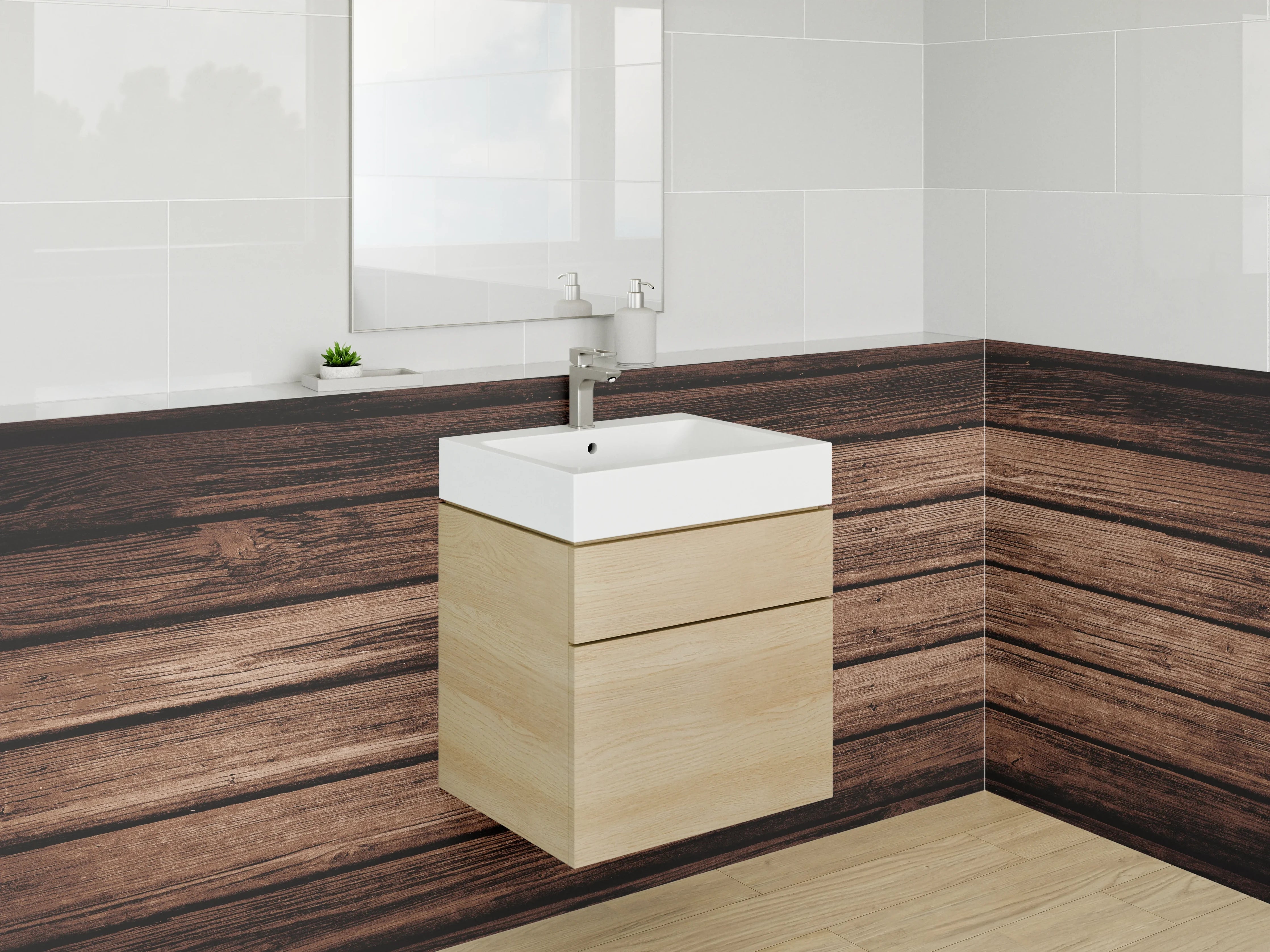 Waschbecken-Rückwand - Holzoptik mit dunkler Oberfläche