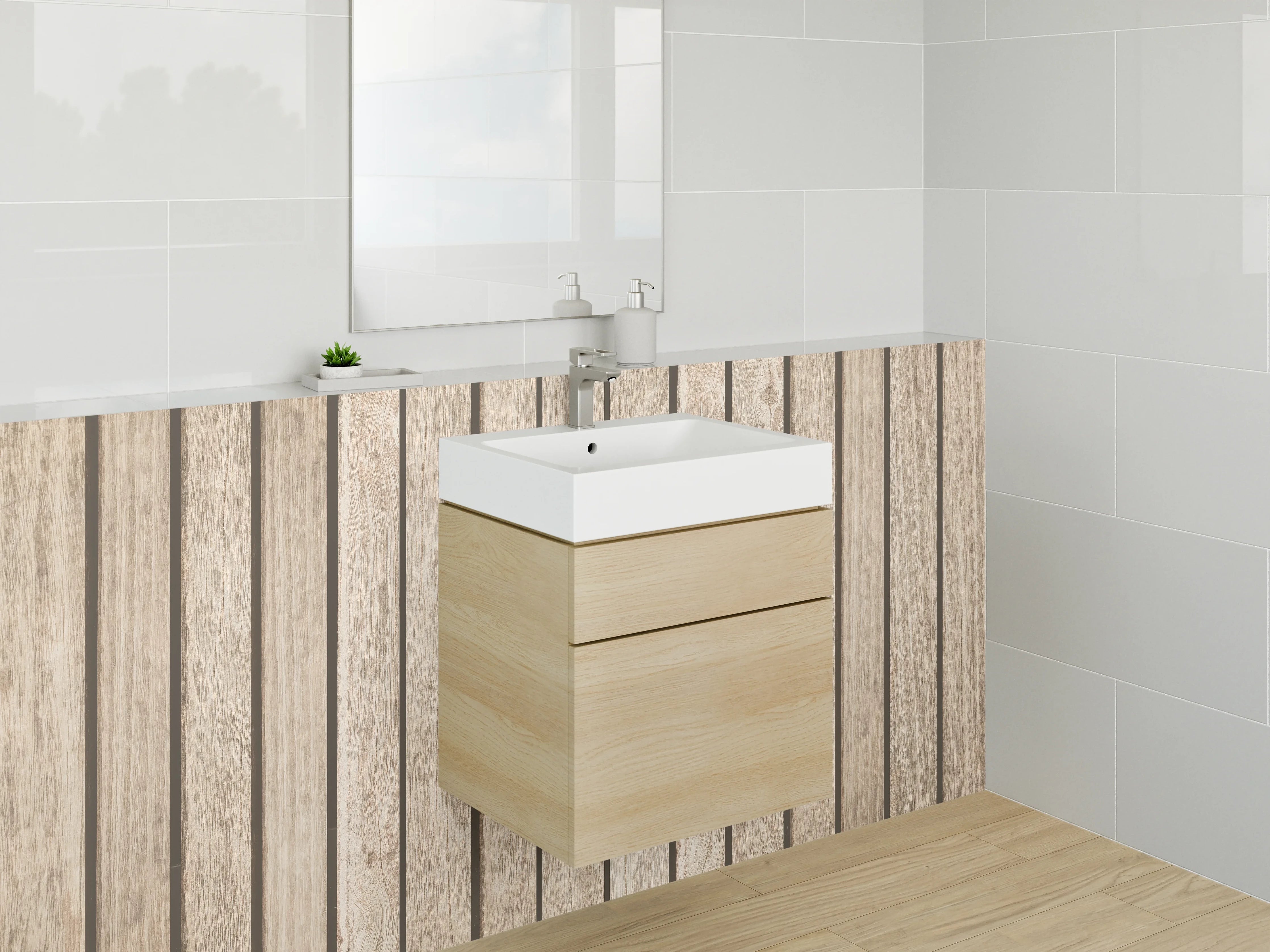 Waschbecken-Rückwand - Holzoptik vertikal – Moderne Wandgestaltung